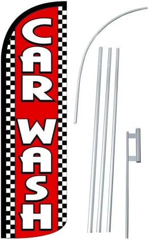 12-foot super swooper feather flag with heavy-duty 15-foot pole and ground spike