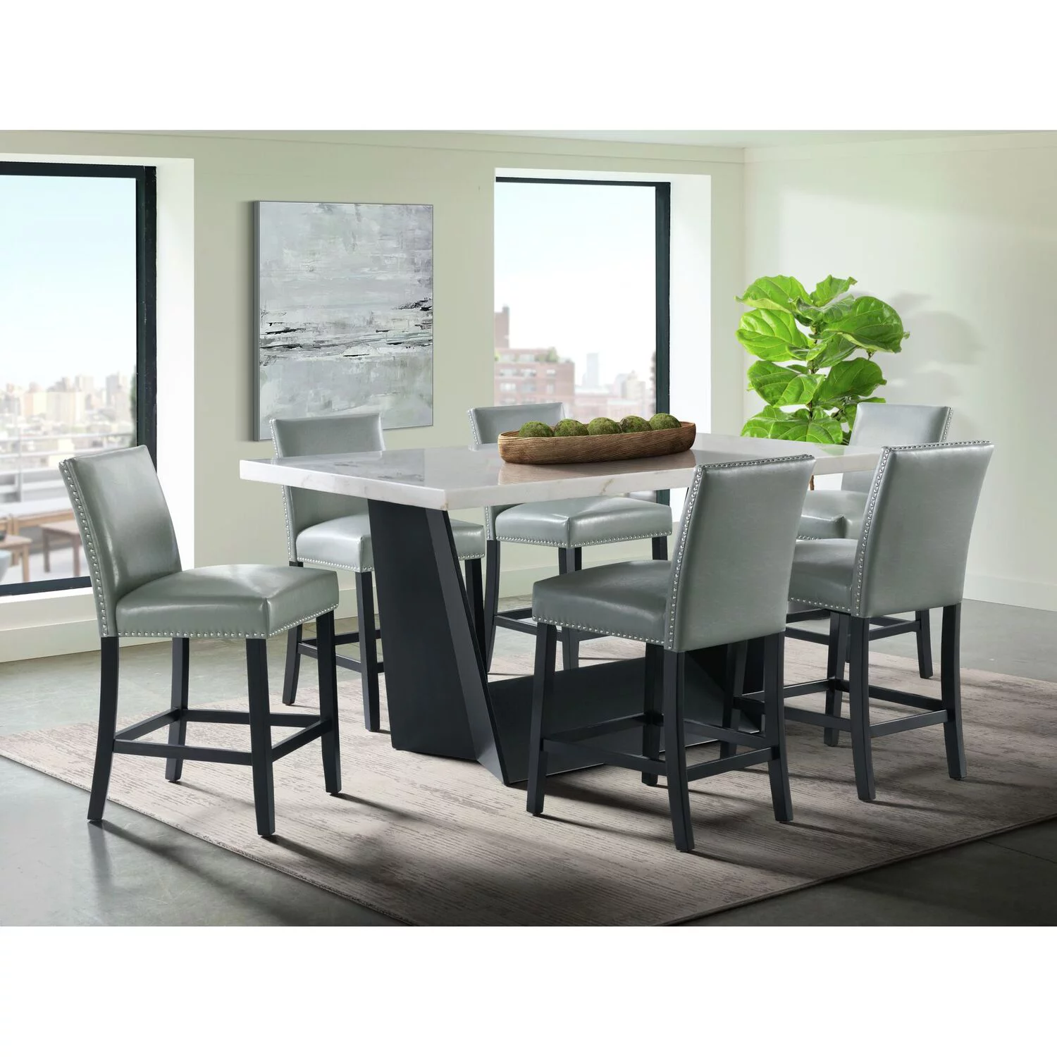 The Picket House Furnishings Dillon Counter Height Marble Table in White