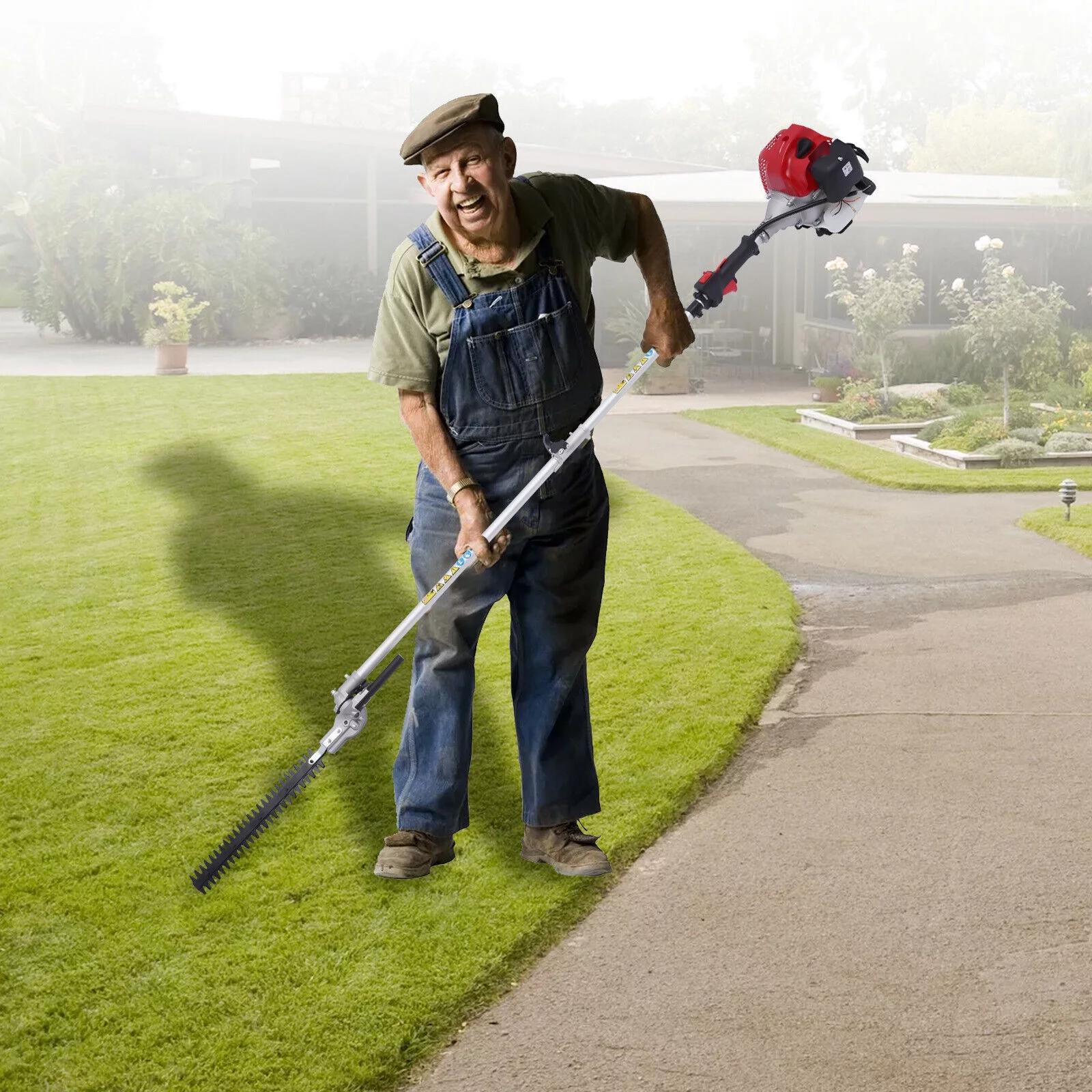 ZhdnBhnos 2-Stroke 51.7CC Gas Powered Pole Saw Brush Cutter Gas Tree Weed Hedge Trimmer 4in1 Multifunction Garden Grass Strimmer Pruner Chainsaw