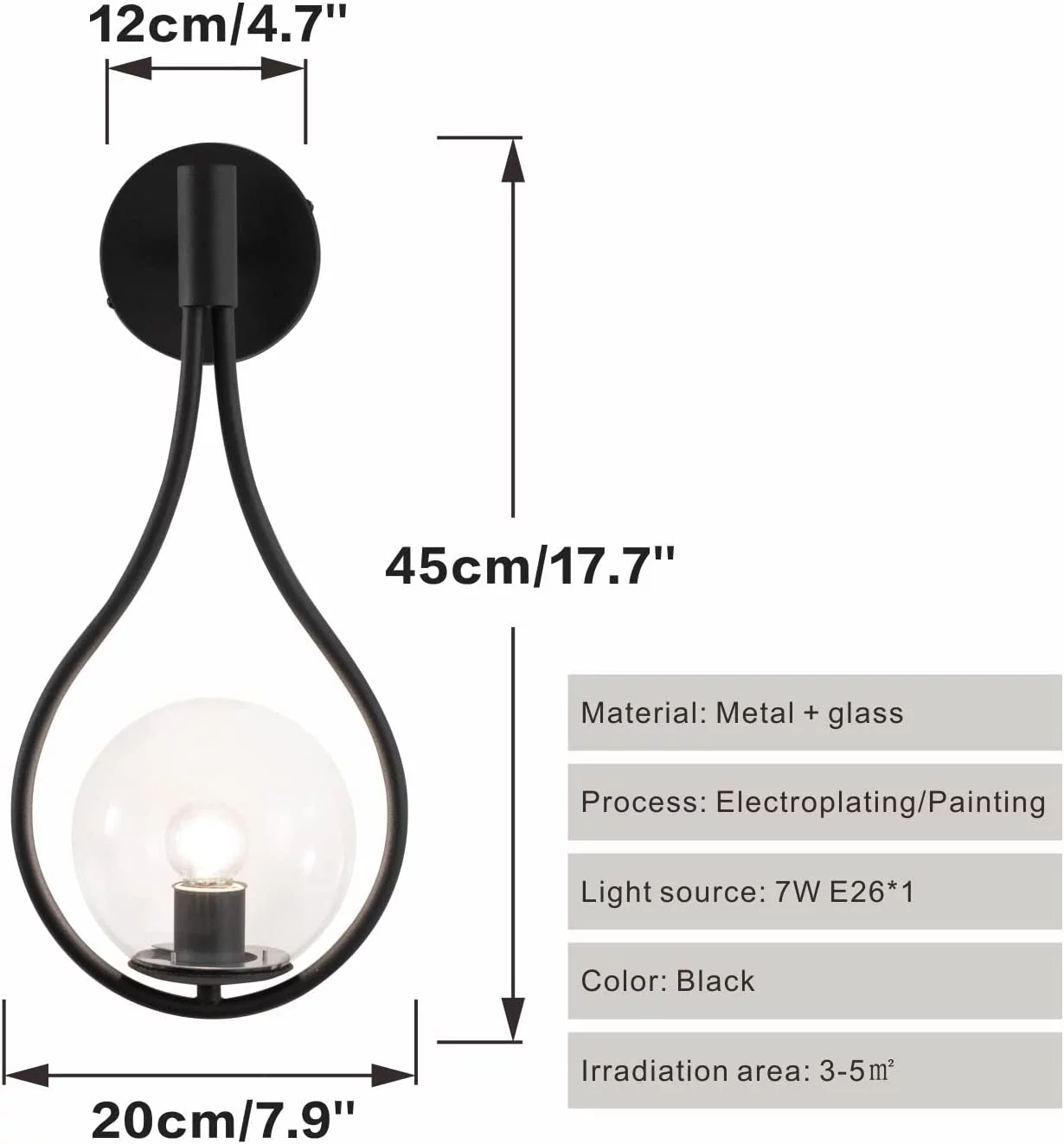 YANRUI Modern Matte Black Clear Glass Globe Wall Sconce Set of 2 Industrial Vintage Wall Lamp Hand Blown Shade Mid-Century Bedside Round Wall Light Decoration Christmas Restaurant Living Room…