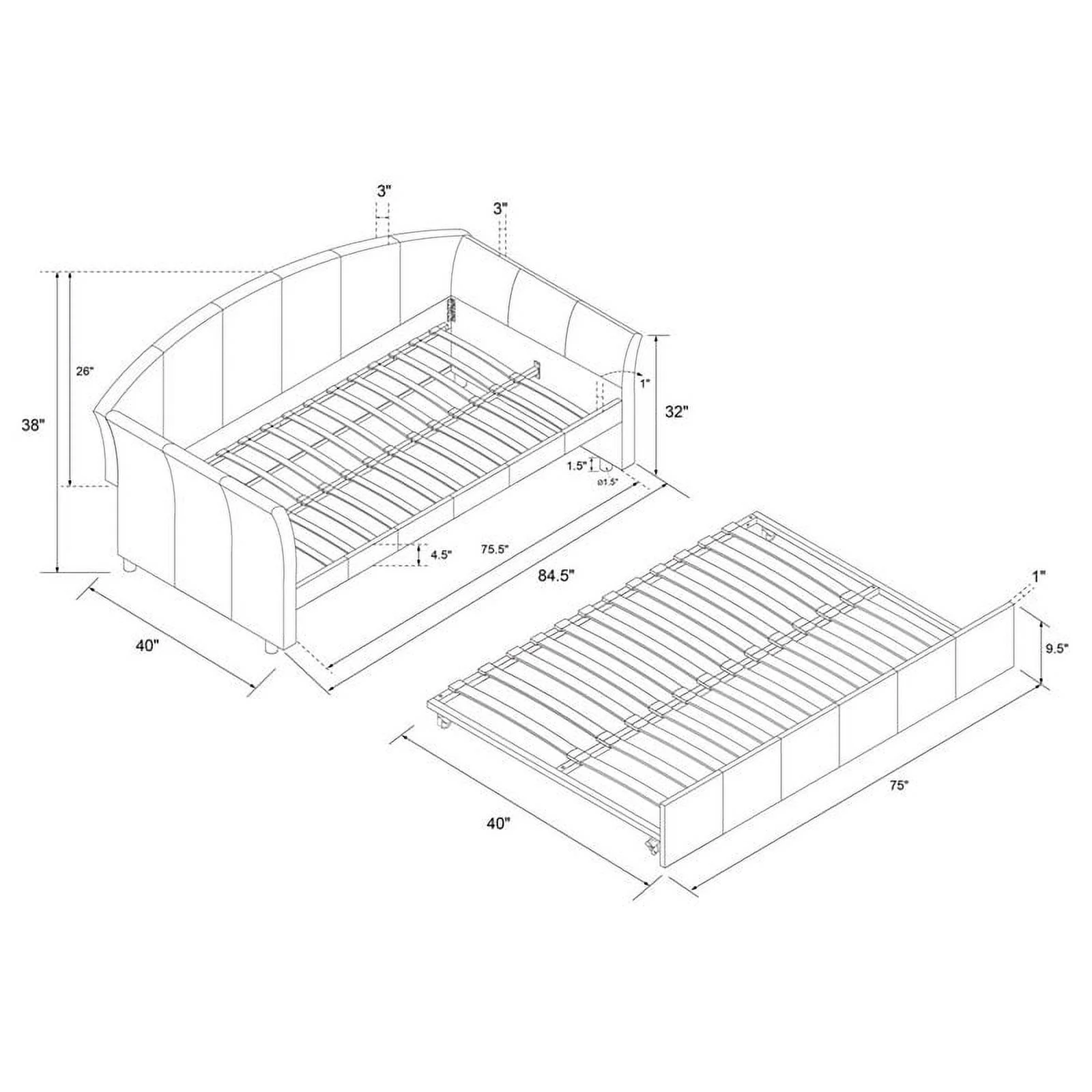 DHP Halle Modern Upholstered Daybed and Trundle in Gray Linen