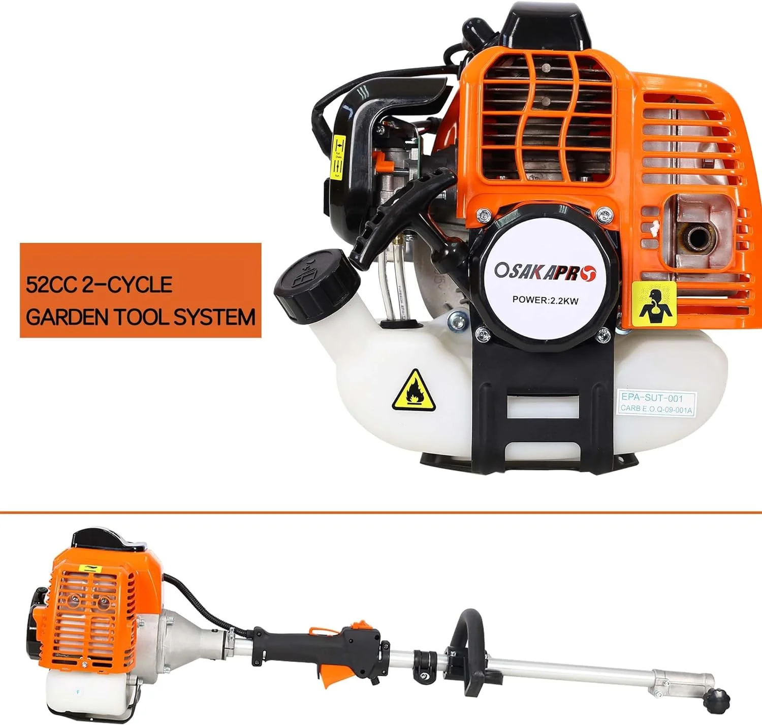 ZYJSQ 10 in 1 Multi-Functional Trimming Tool, 52CC 2-Cycle Garden Tool System with Gas Pole Saw, Hedge Trimmer, Grass Trimmer, and Brush Cutter EPA Compliant