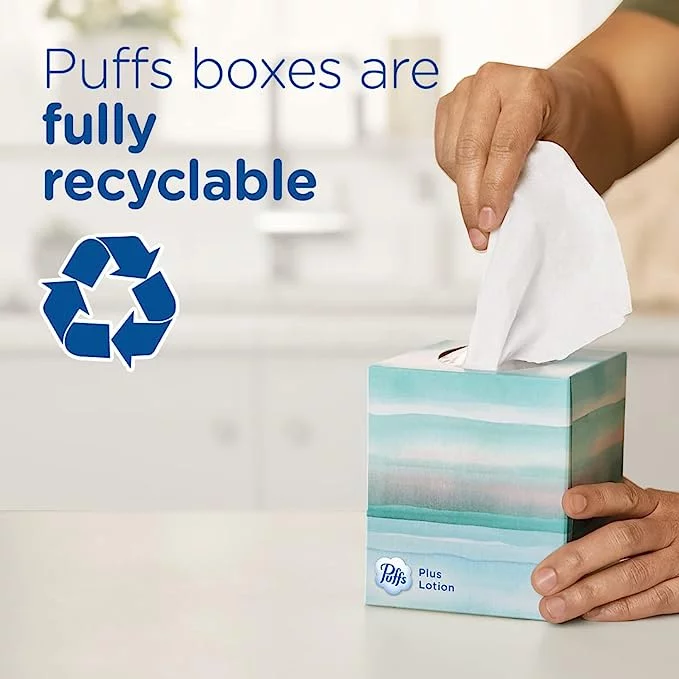 Puffs Plus Lotion Facial Tissues, 10 Cubes, 56 Tissues Per Box (Packaging May Vary