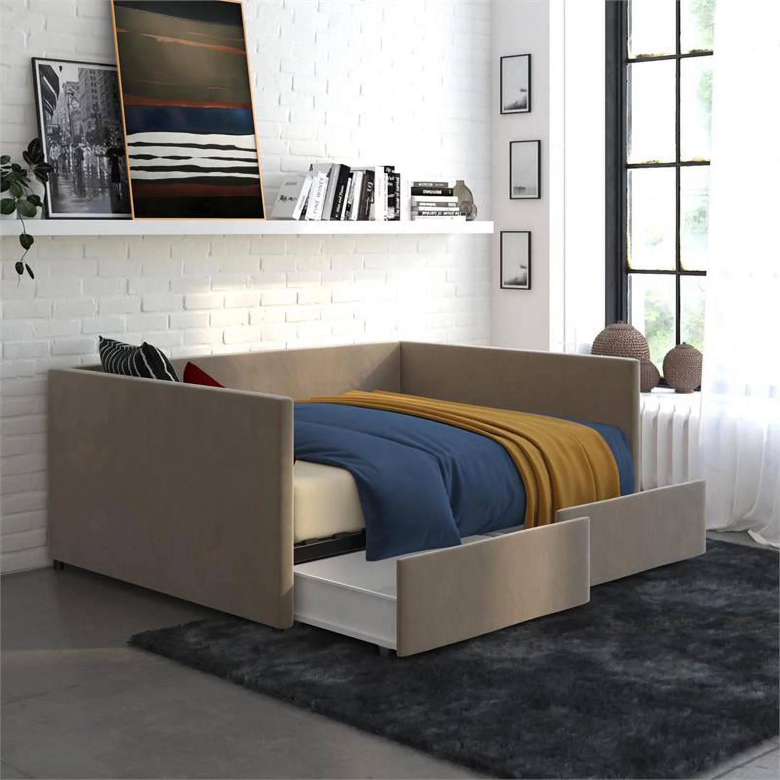 DHP Mya Upholstered Daybed with Storage in Full in Tan Velvet