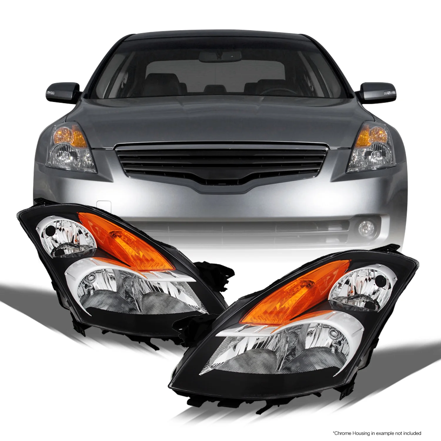 AKKON - For Nissan Altima Sedan L32A Black Bezel Halogen Type Headlights Driver/Passenger Head Lamps Pair