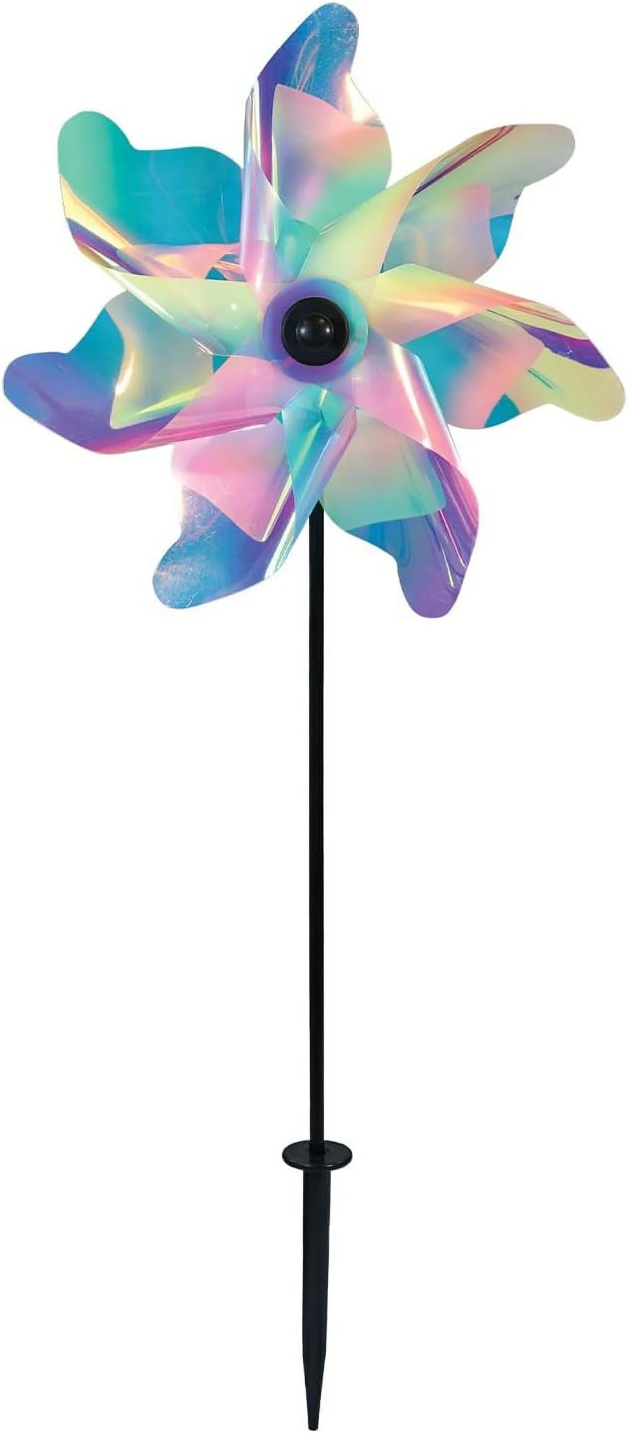 In the Breeze 2621 — 12-inch Striped Iridescent Pinwheel Spinner — Colorful Mylar Wind Spinner for Yards and Gardens
