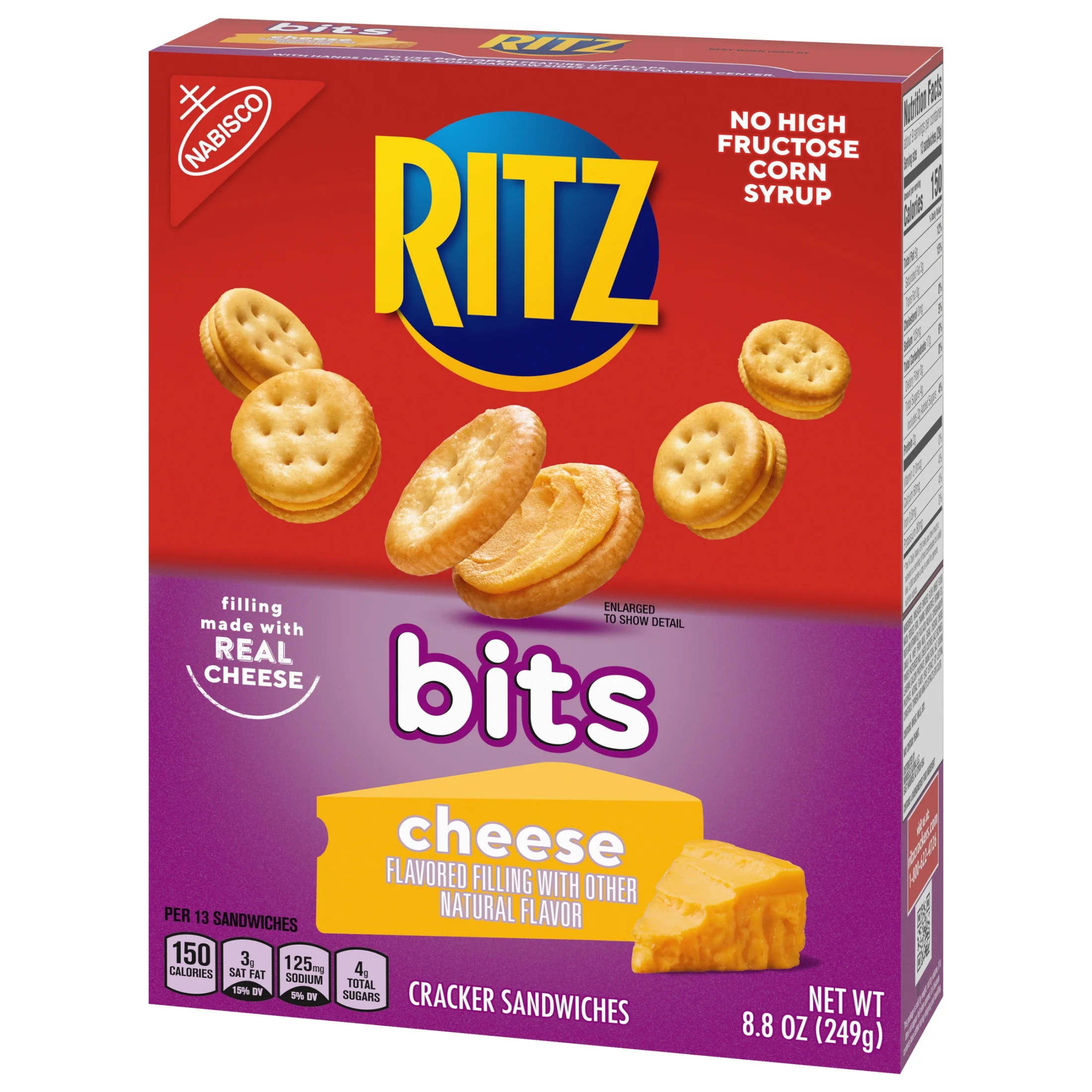 (3 pack) RITZ Bits Cheese Sandwich Crackers, 8.8 oz