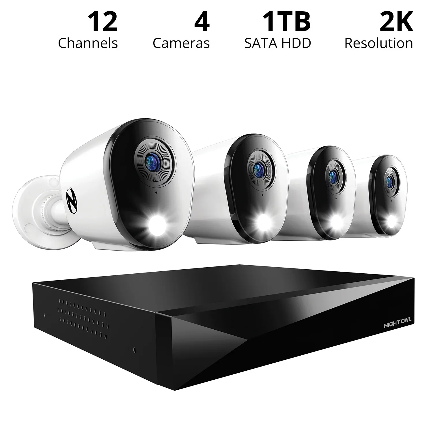 Night Owl 2-Way Audio 12 Channel DVR Security System with 1TB Hard Drive and 4 Wired 2K Deterrence Cameras