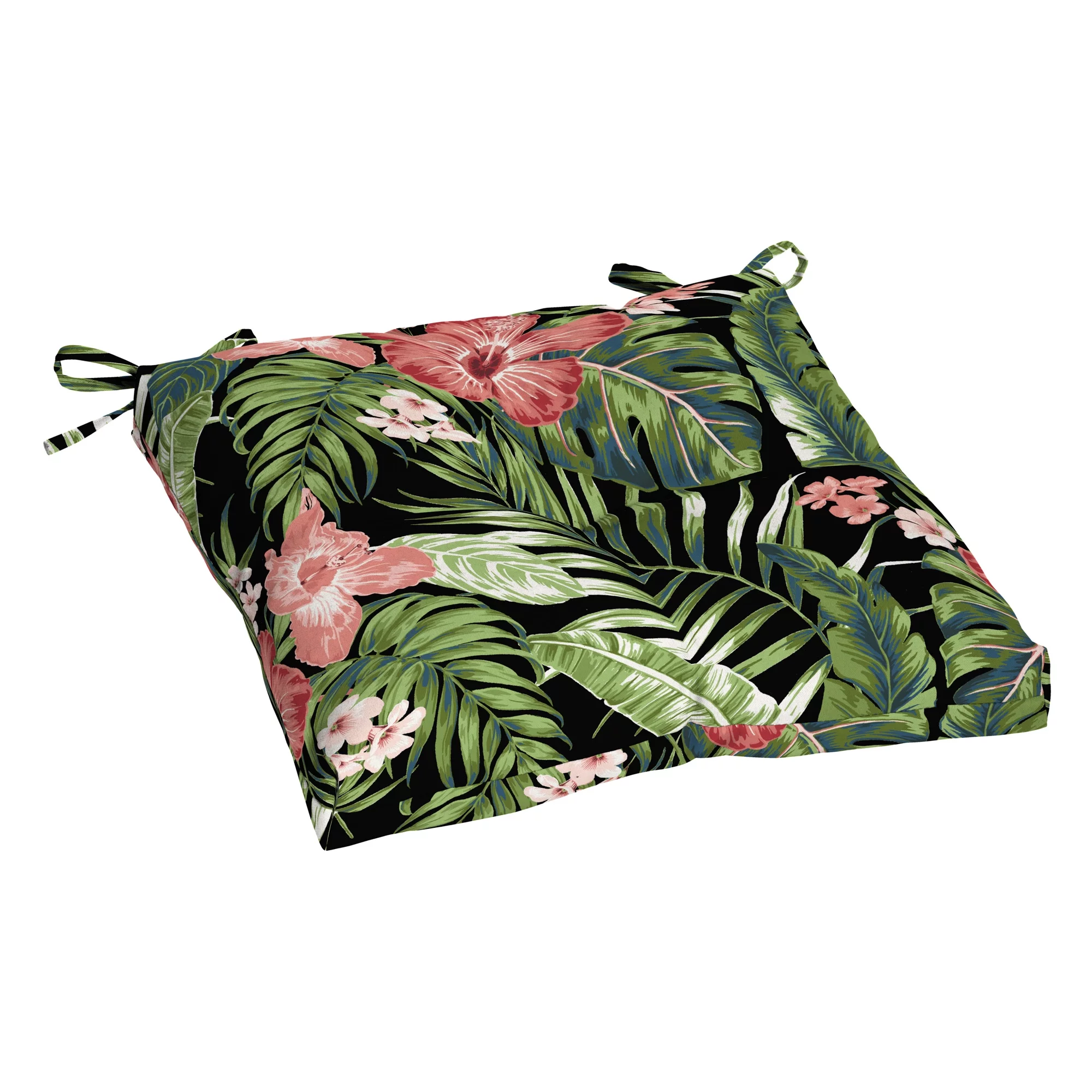 Better Homes & Gardens Black Tropical 19 x 18 in. Outdoor Seat Cushion with EnviroGuard