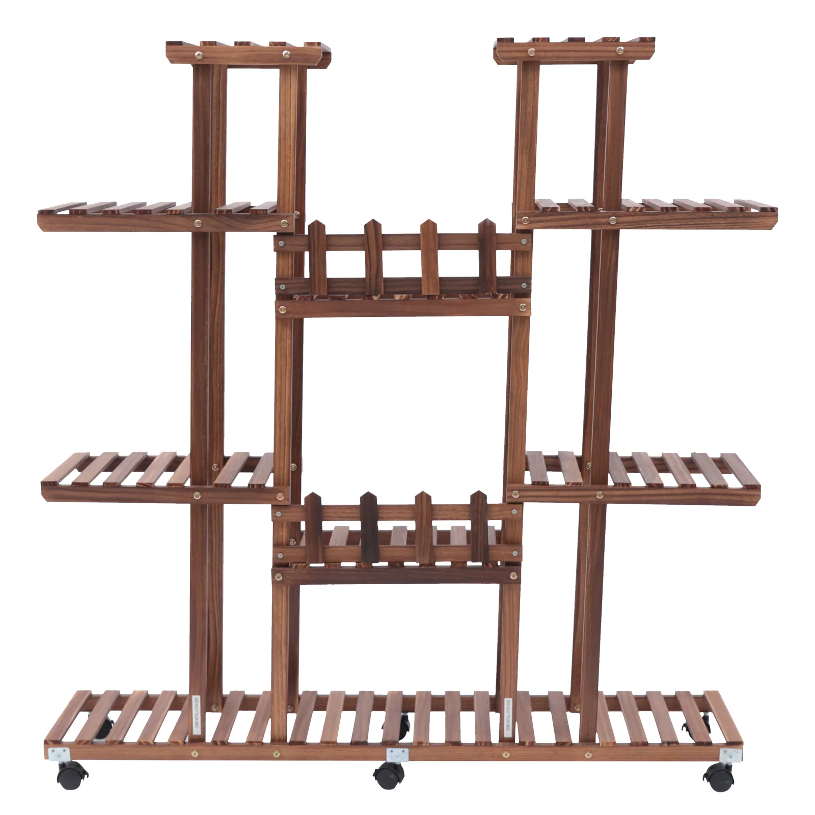 Loyalheartdy Movable Plant Stand, 9 Tier 17 Potted Wooden Flower Holder Rolling Tiered Plant Rack Display Shelf w/Detachable Wheel
