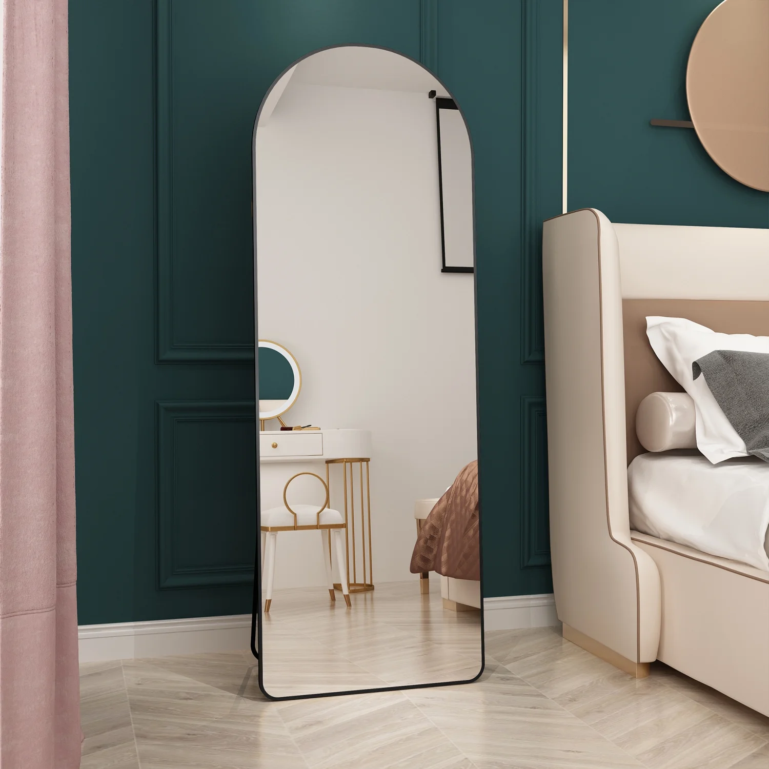 YLtoohoom The 3st generation of floor mounted full length mirrors. Aluminum alloy metal frame arched wall mirror  bathroom  mirror  bedroom porch  clothing store  wall mounted. Black 65 ”