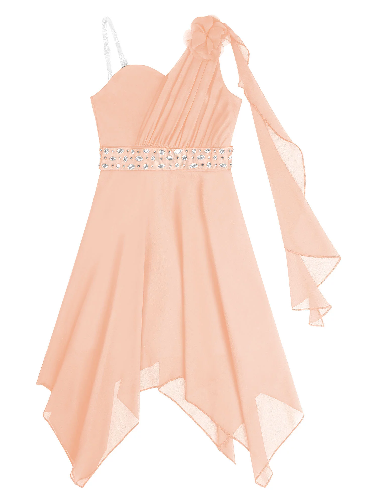 vastwit Kids One Shoulder Flower Girls Dress Asymmetric Chiffon Bridesmaid Wedding Pageant Ball Gown Pink 14