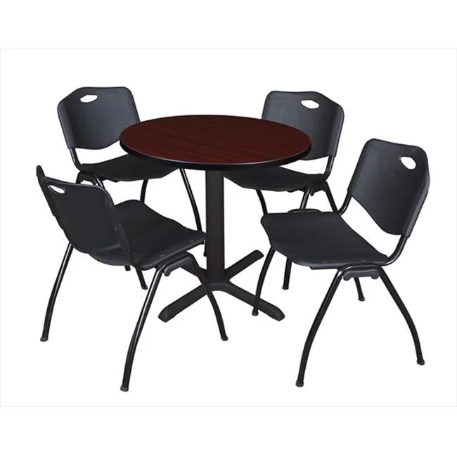 30 In. Round Laminate Table- Mahogany & Cain Base With 4 Black M Stack Chairs