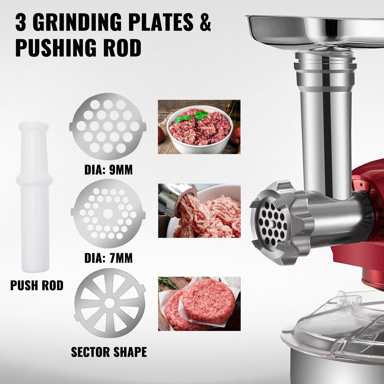 VEVORbrand 4 in 1 Stand Mixer 1000W Multifunctional Electric Kitchen Mixer 6-Speed Meat Grinder Juice Blender with 5.3qt Stainless Steel Bowl, Hook, Whisk and Beater Tilt-Head Dough Machine, Red