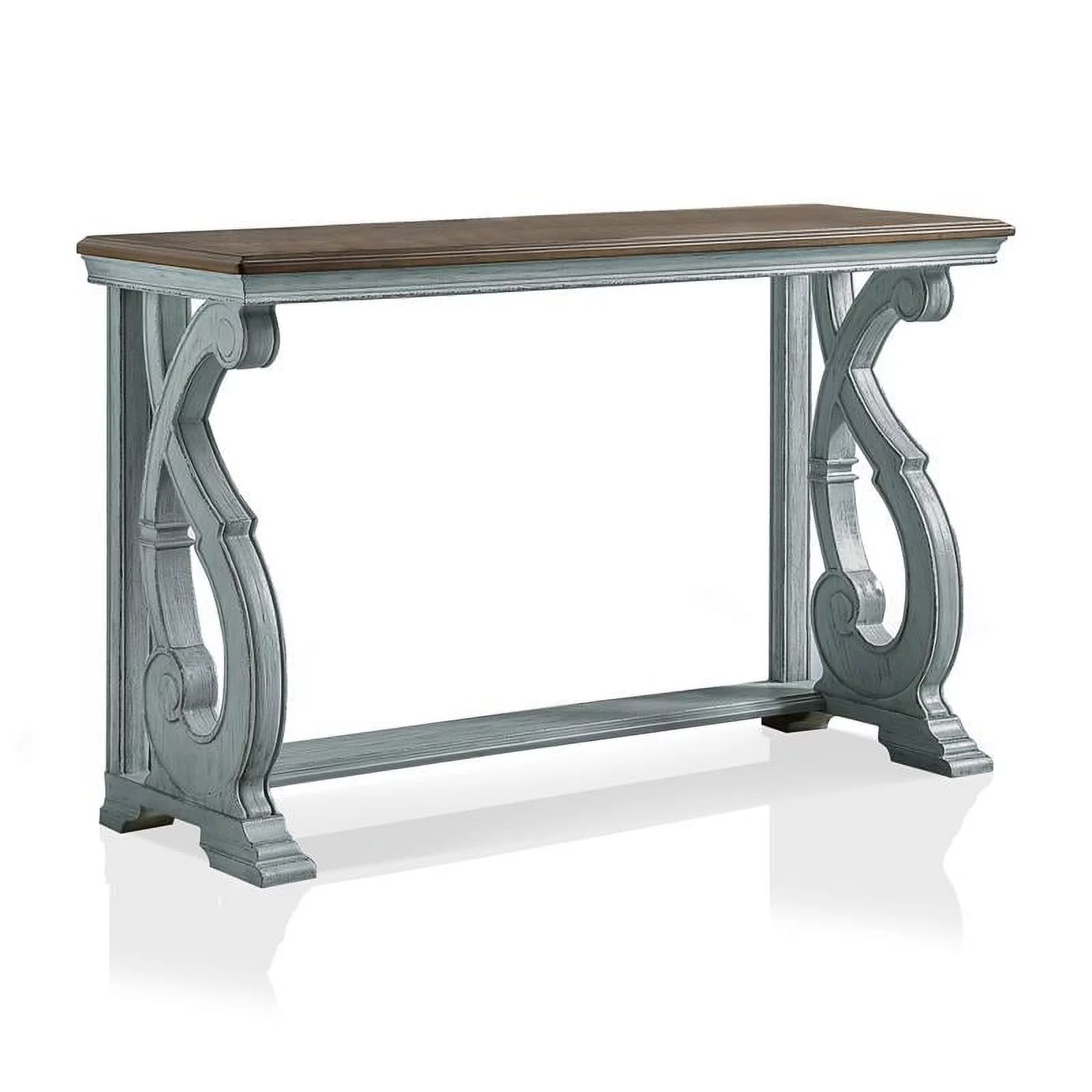Furniture of America Adelman Solid Wood Console Table in Oak and Antique Blue
