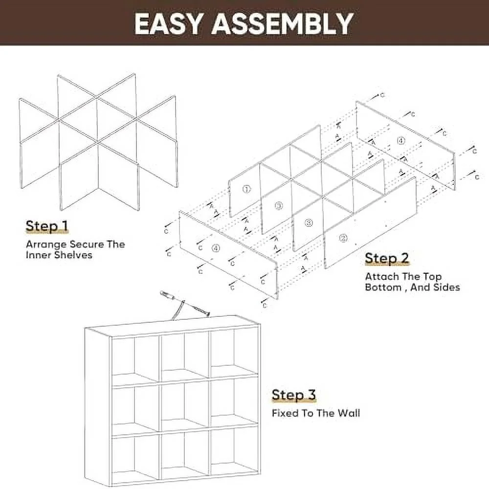 9 Cubes   Organizer  3-Tier Wooden Open Bookshelf Cabinets with Removable Back Panels for Home  Bedroom  Living Room(Natural)