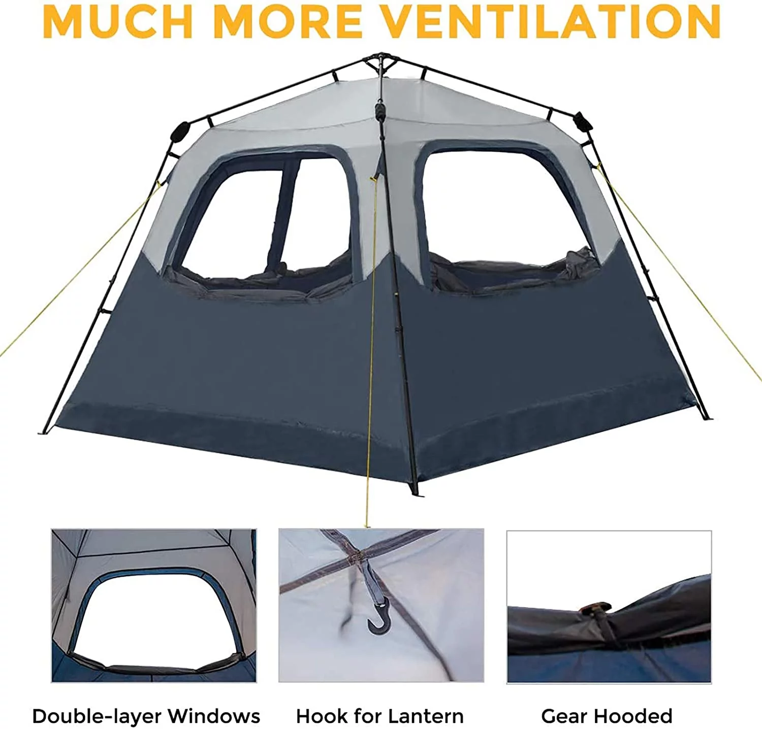 6 Person Instant Family Cabin Tent, Water Resistant, Easy Set Up - Navy/Gray
