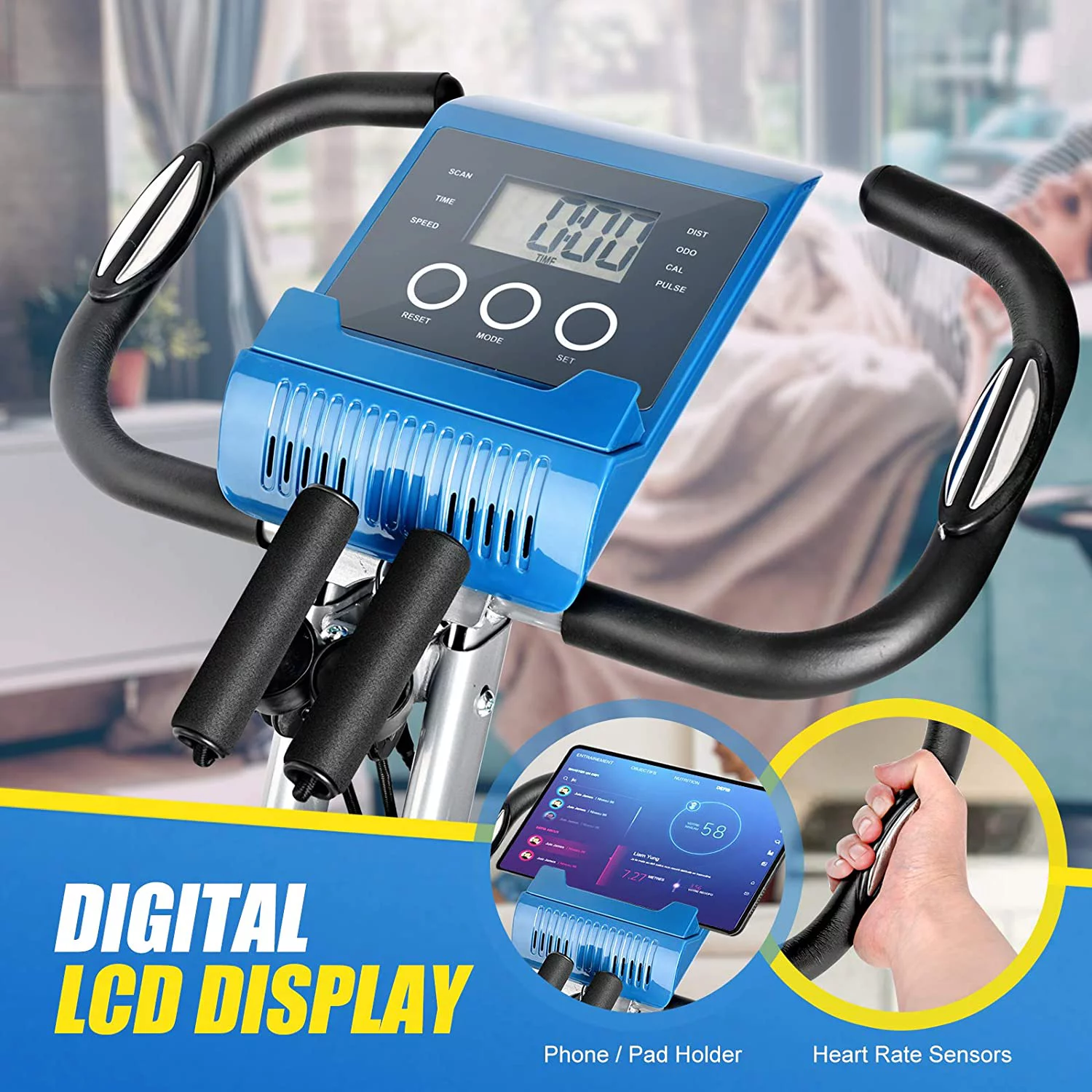 Wonder Maxi Folding Magnetic Exercise Bike Upright Recumbent Indoor Workout Bike (Blue)