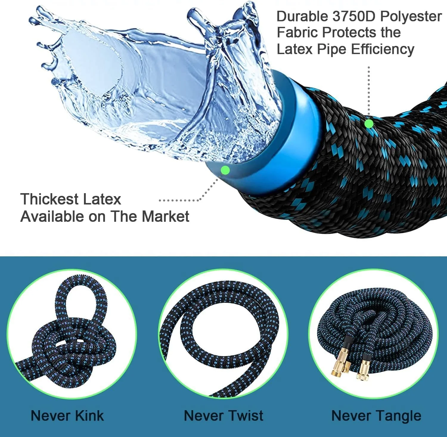 50ft Garden Hose, Expandable Hose, Flexible Water Hose with 10 Functions Spray Nozzle, Lightweight No-Kink Water Pipe with Solid Brass Connector, Black Blue 50FT