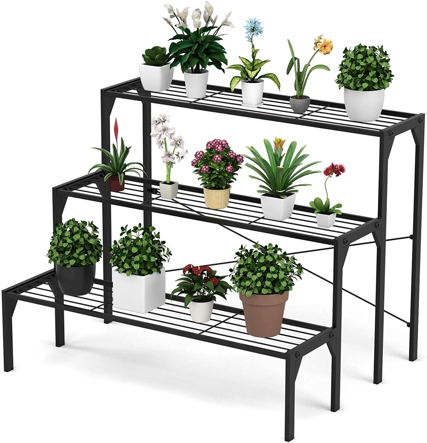 3 Tiers Metal Plant Stand, Ladder Flower Pots Holders, 3 Tiers Step Plant Display Rack, Heavy Duty Utility Storage Organizer Rack for Home Garden Patio Balcony, Stair Style Plant Stand