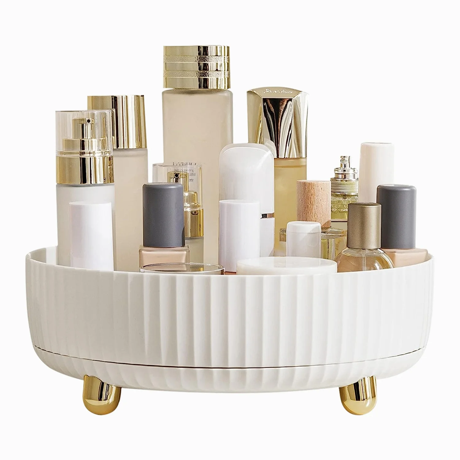 iMounTEK 360° Rotating Makeup Organizer Perfume Cosmetic Storage Tray 22LBS Load for Lotion Lipstick, White