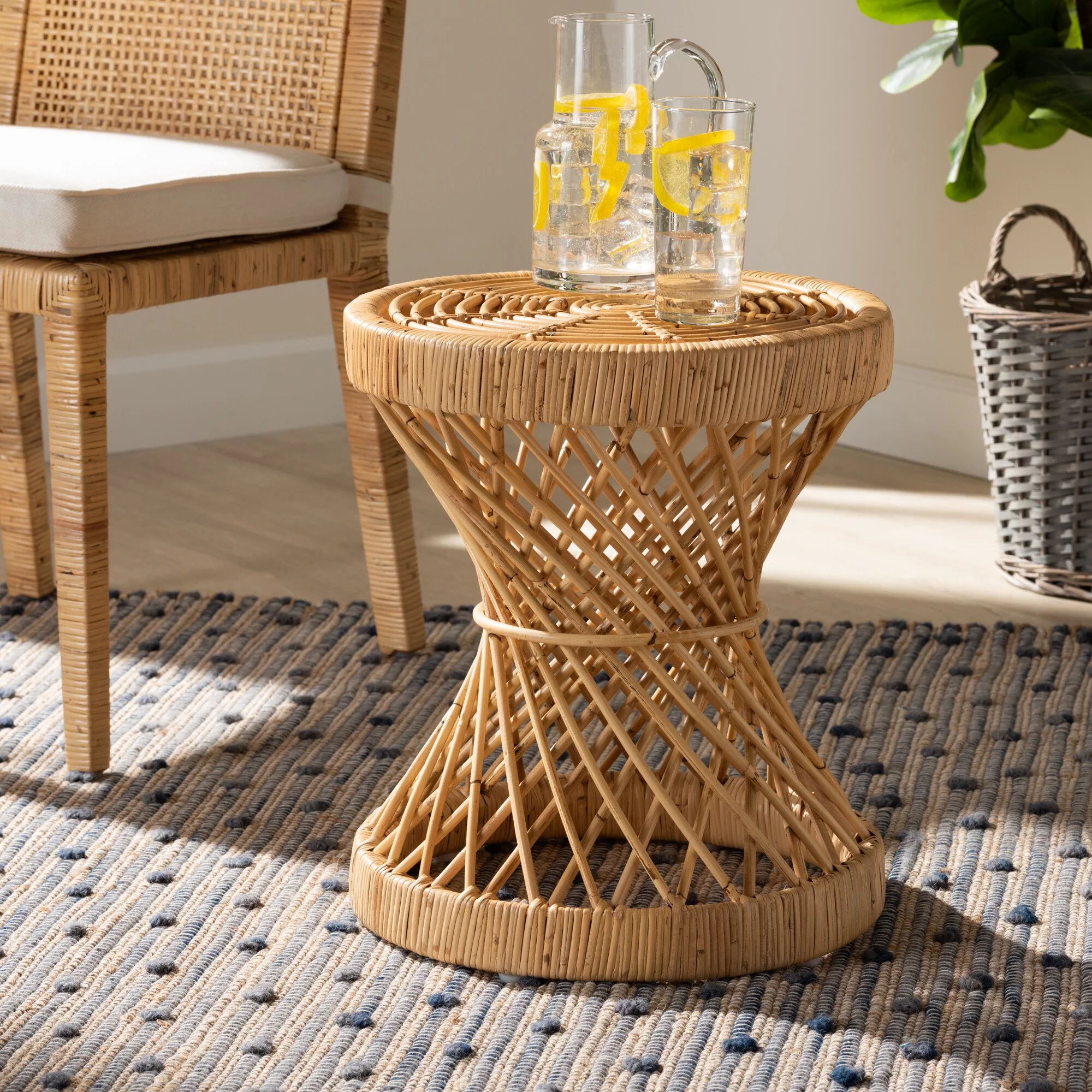 bali & pari Seville Modern and Contemporary Natural Finished Rattan End Table