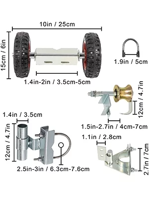 VEVOR Chain Link Rolling Gate Kit Galvanized Steel Rolling Fence 6 Universal Track Bracket Chain Link Rolling Gate Hardware Kit 2 Solid Rubber Wheels Fence Rolling Kit for Chain Link Sliding Gate