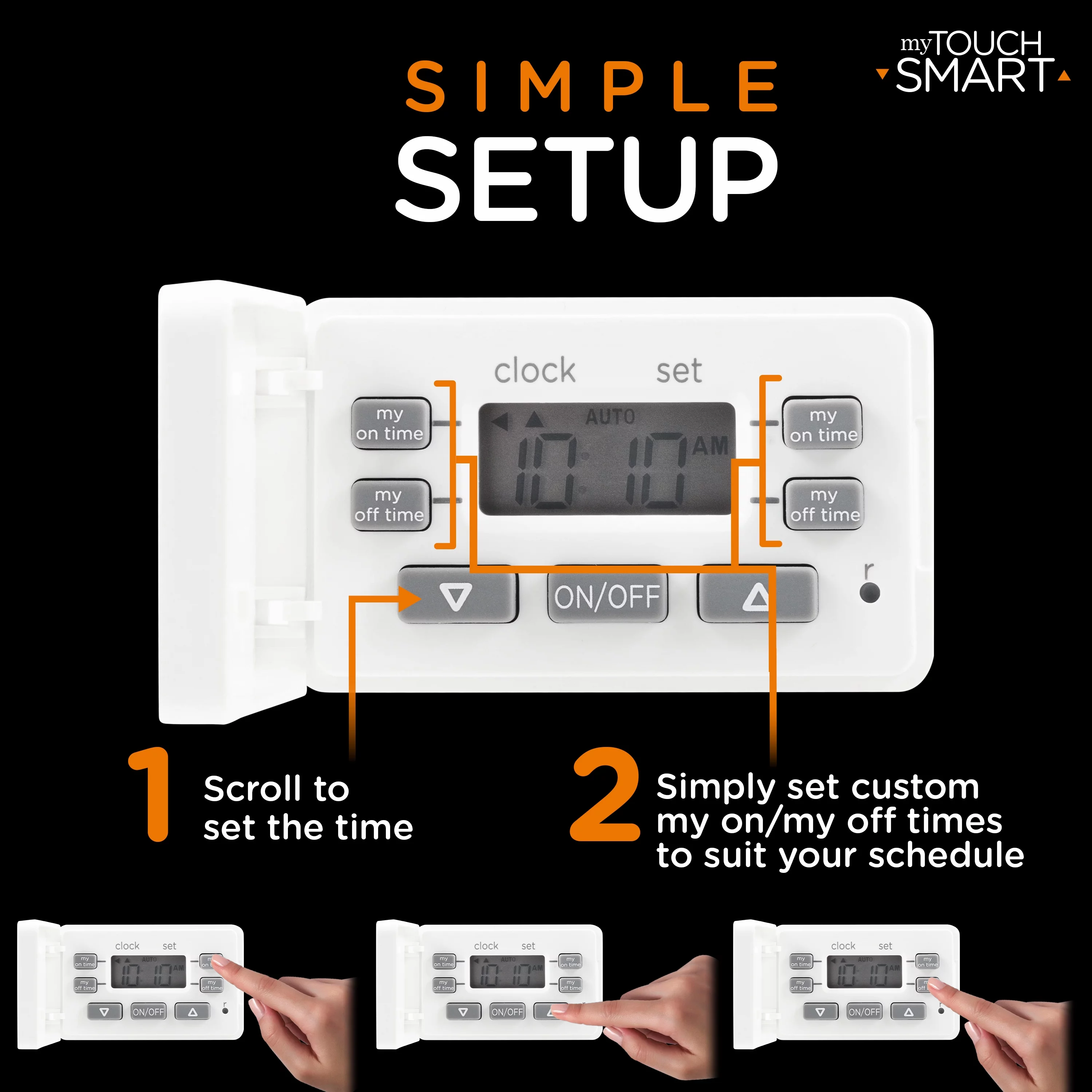 myTouchSmart Digital Fashion Timer, 1-Outlet Polarized, 2 Settings, 24hr, White, Cover