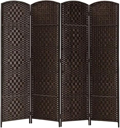 SQFHV RHF 6 ft. Tall 16" Wide- Weave Fiber Room Divider Double Hinged 6 Panel Room Divider/Screen  Room Dividers and Folding Privacy Screens 6 Panel  Freestanding Room Dividers-Light