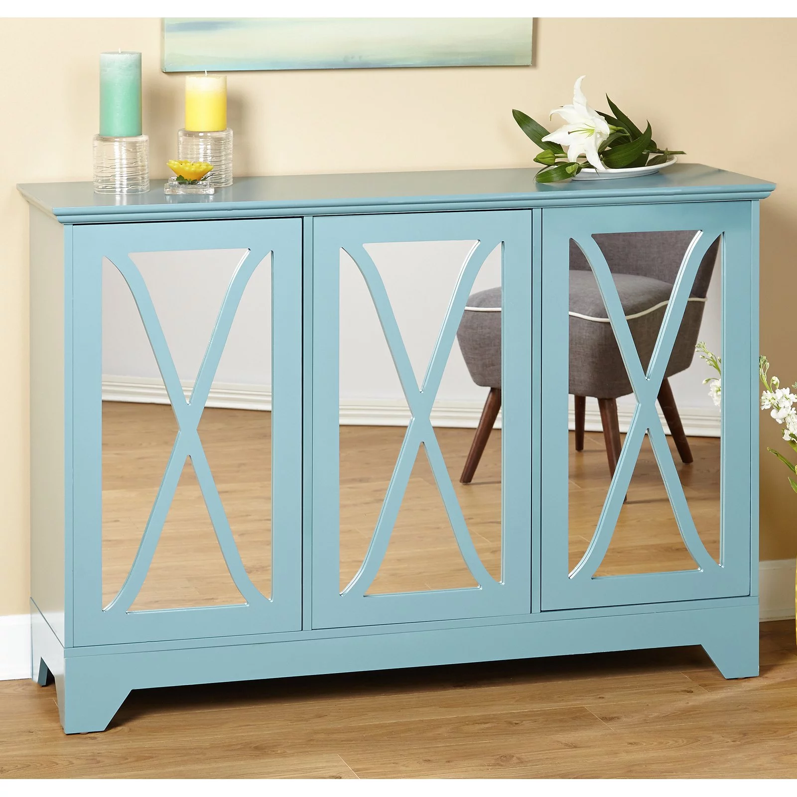 Simple Living  Reflections Mirrored Front Buffet/ Console Blue Antique