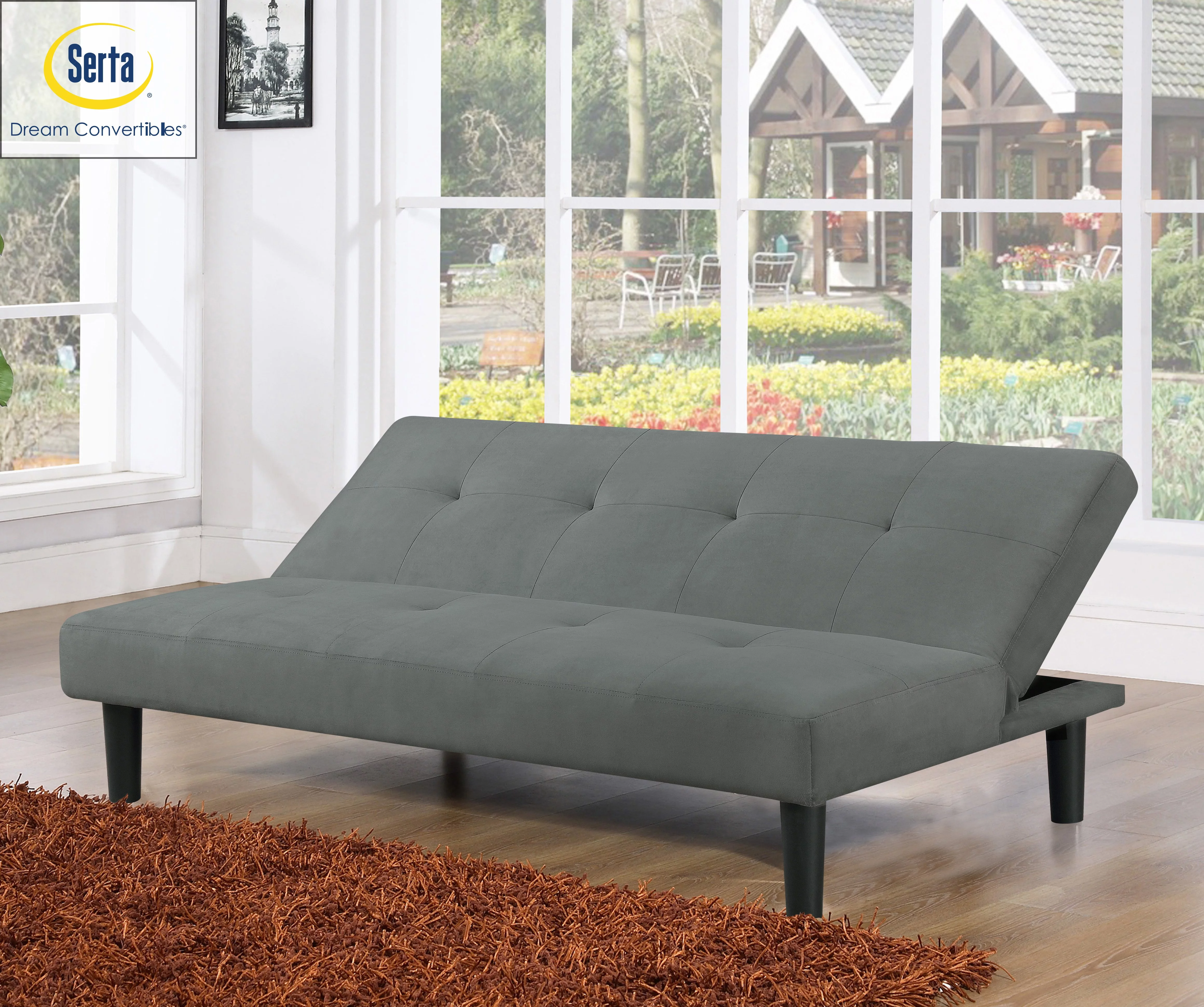 Serta Easton Casual Convertible Futon in Microfiber, Dark Grey 337281806