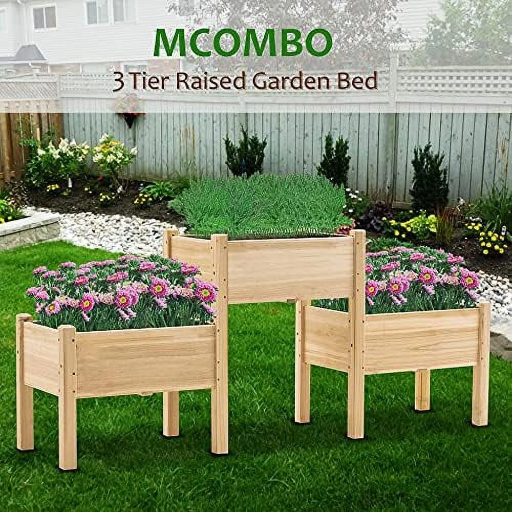 raised garden bed, 3 tier outdoor wood elevated planter box kit, raised garden boxes for vegetables, herb and flowers, 72
