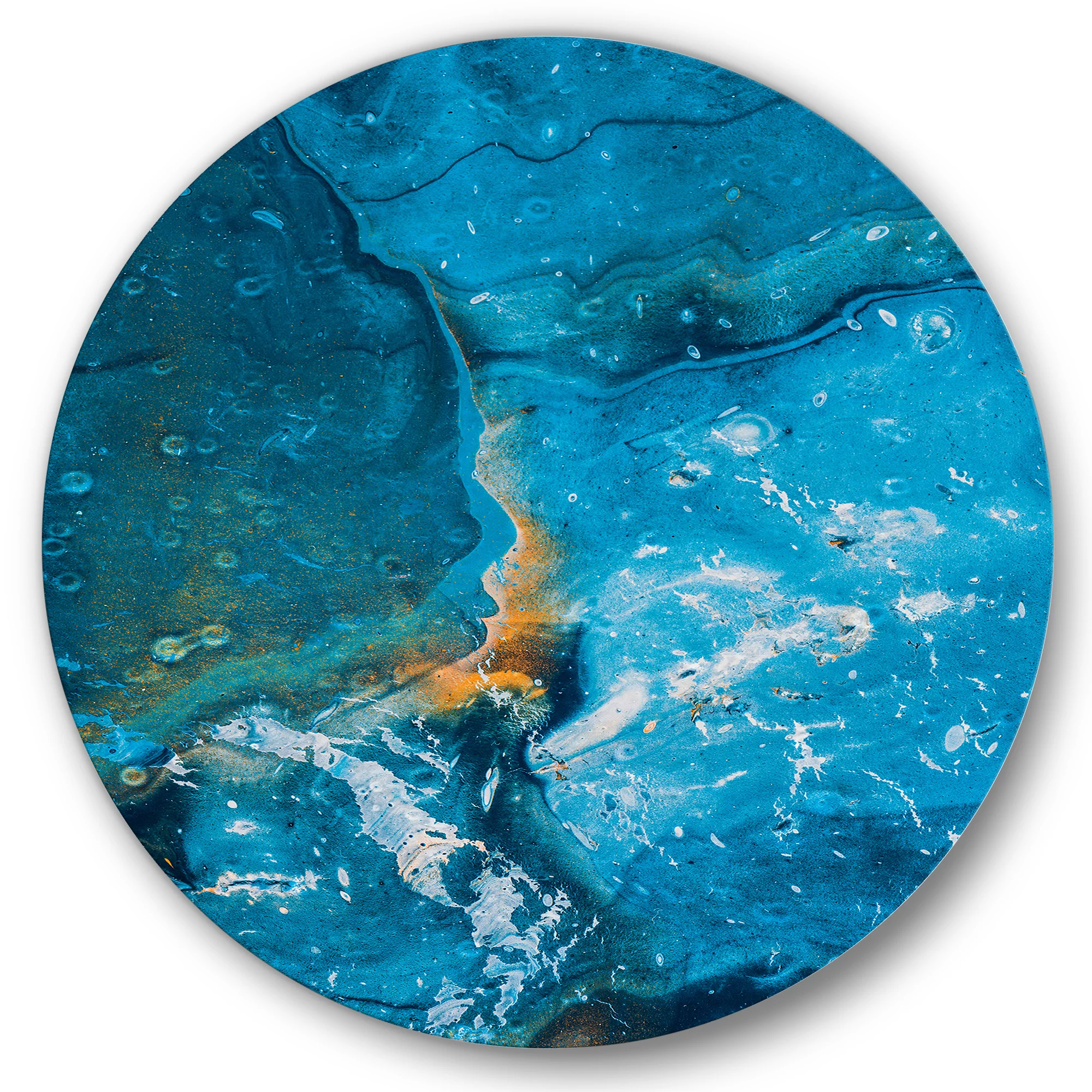 Designart 'Abstract Blue Marble Composition I' Modern Circle Metal Wall Art 36x36 - Disc of 36