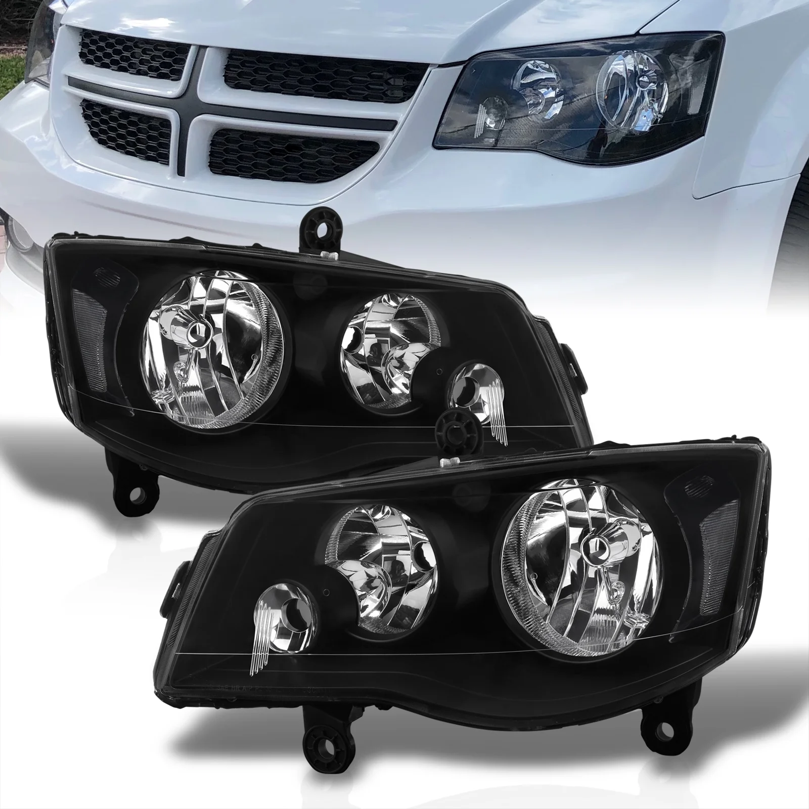 AJP Distributors Black Headlights Driving Headlamps Bumper Signal Lamps Assembly Pair Set Compatible/Replacement For Dodge Grand Caravan / Chrysler Town & Country 08 09 10 11 12 13 14 15 16 17 18 19