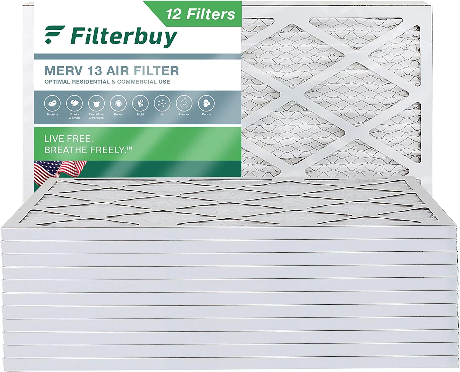 Filterbuy 12x36x1 MERV 13 Pleated HVAC AC Furnace Air Filters (12-Pack)