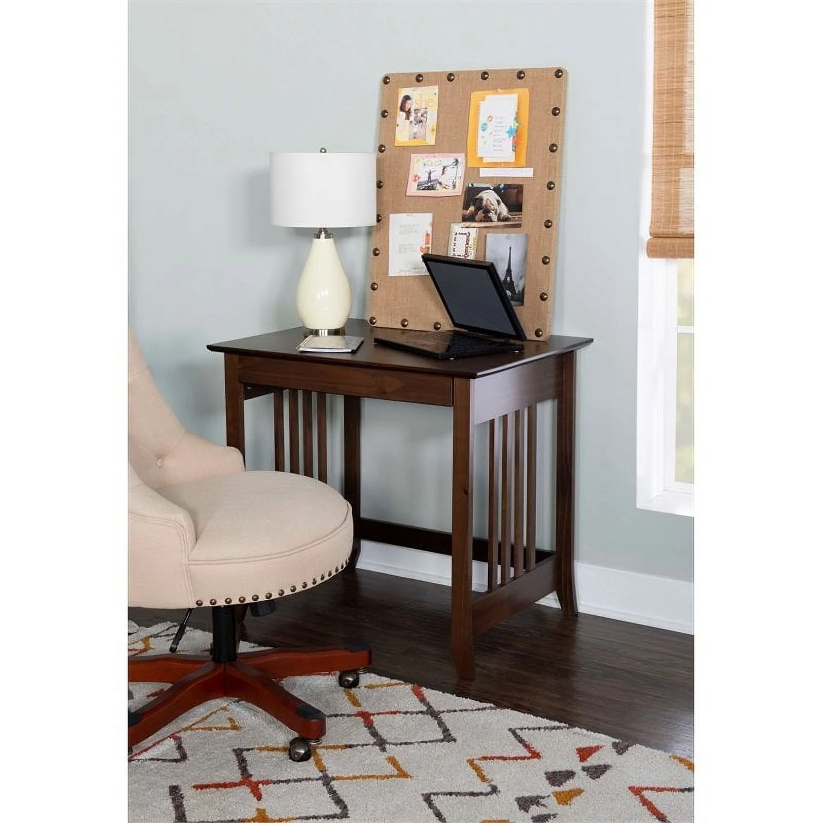 Linon Eli Wood One Drawer Laptop Desk in Brown