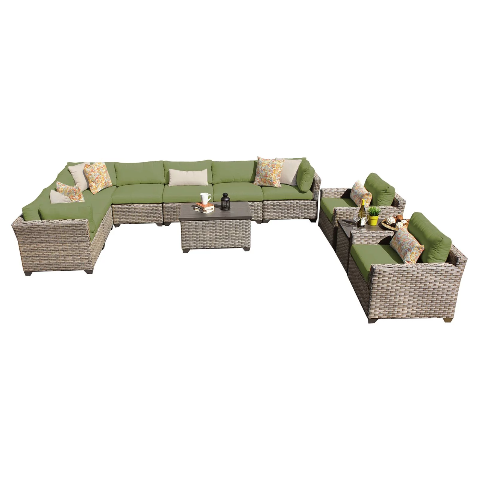 TKC Monterey 11 Piece Outdoor Wicker Sofa Set in Cilantro