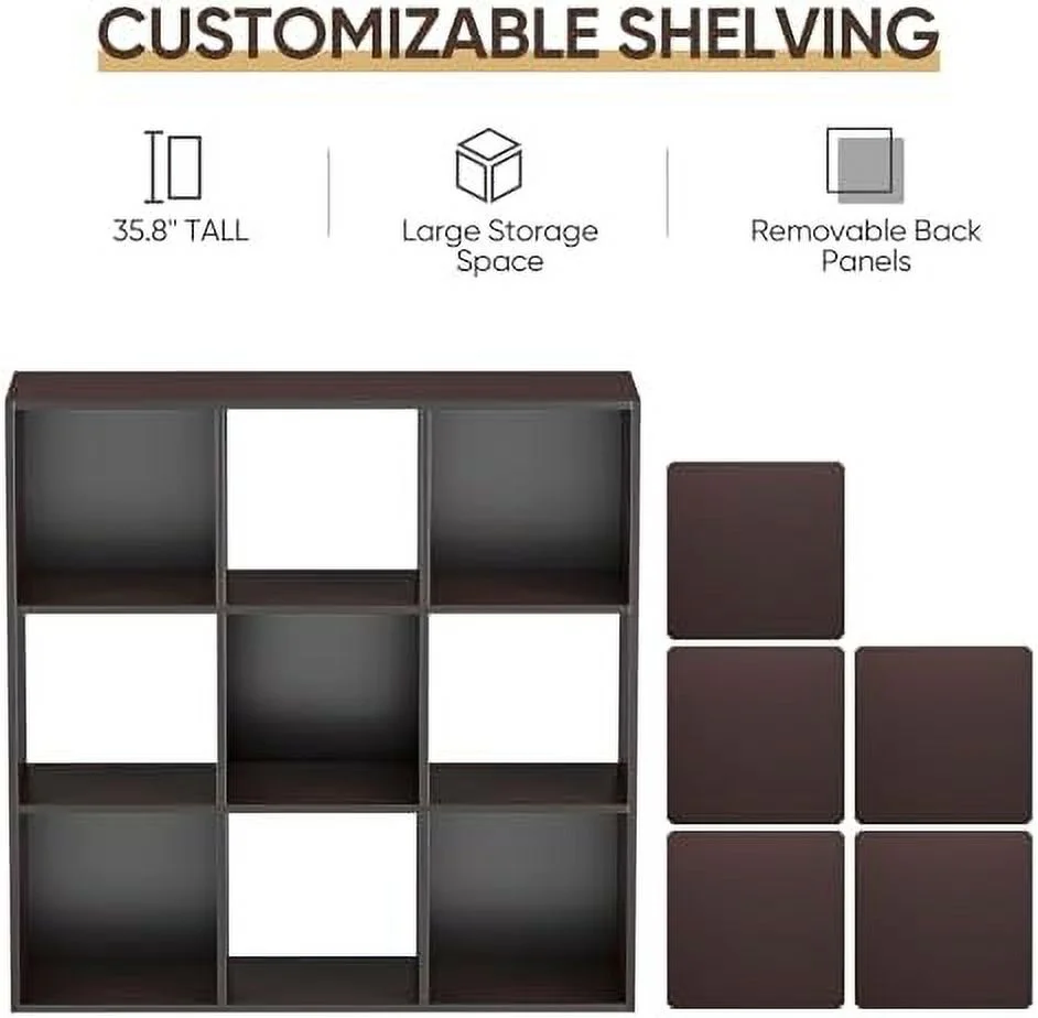 JYHOME 9 Cubes   Organizer  3-Tier Wooden Open Bookshelf Cabinets with Removable Back Panels for Home  Bedroom  Living Room(Natural)
