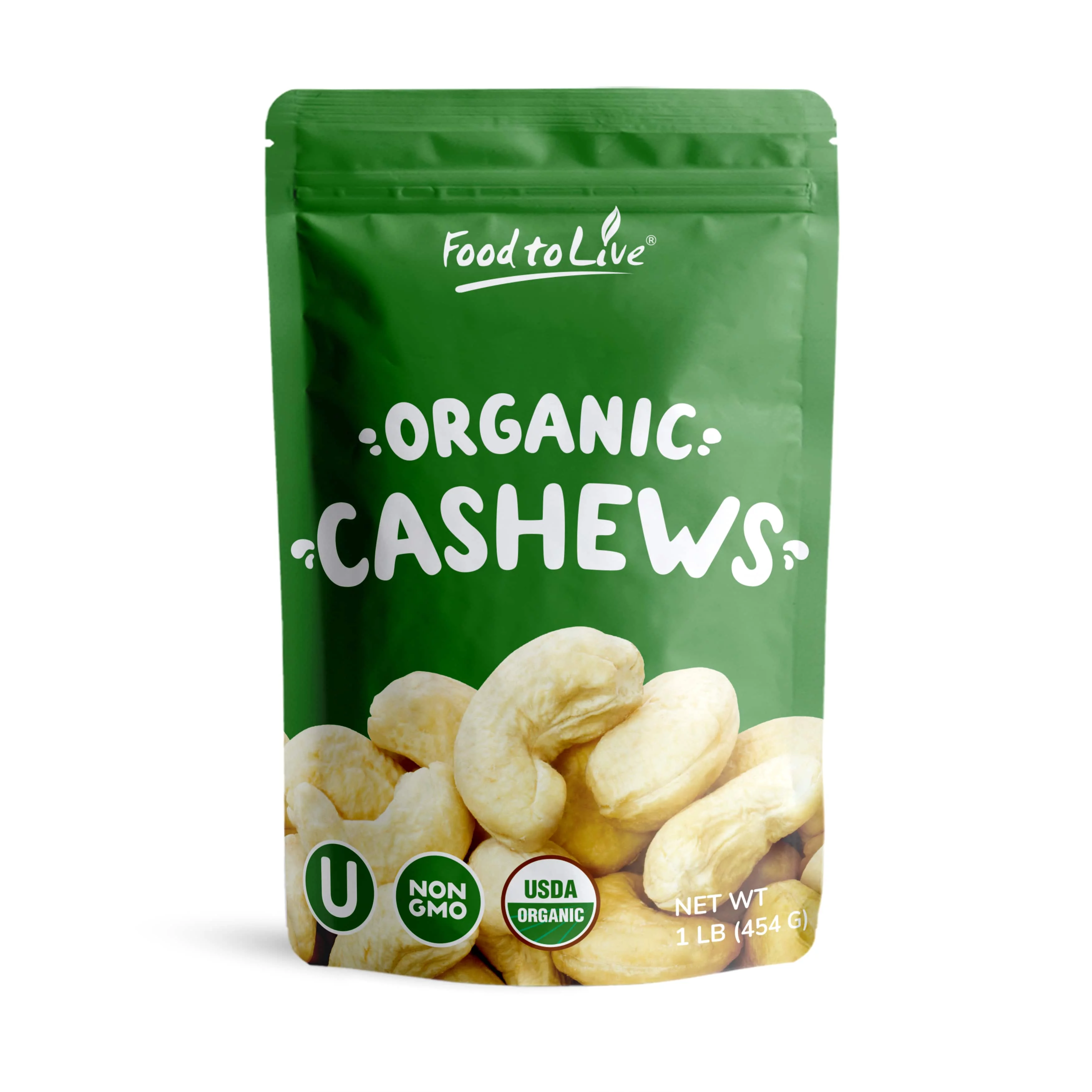 Food to Live, Organic Whole Cashews, W320, 1 Pound, Non-GMO, Kosher