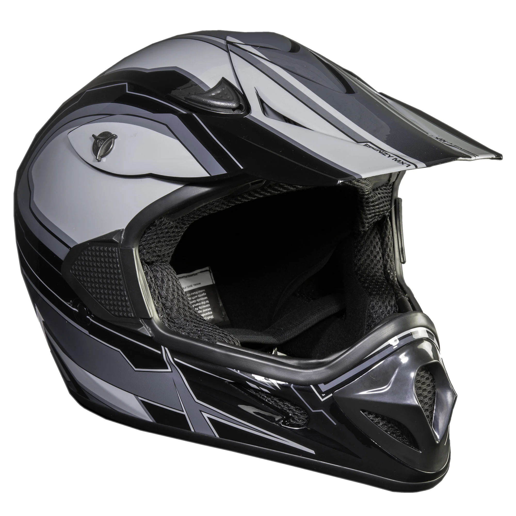 FRENZY Adult MX Helmet, DOT Approved, Black-Grey, XL