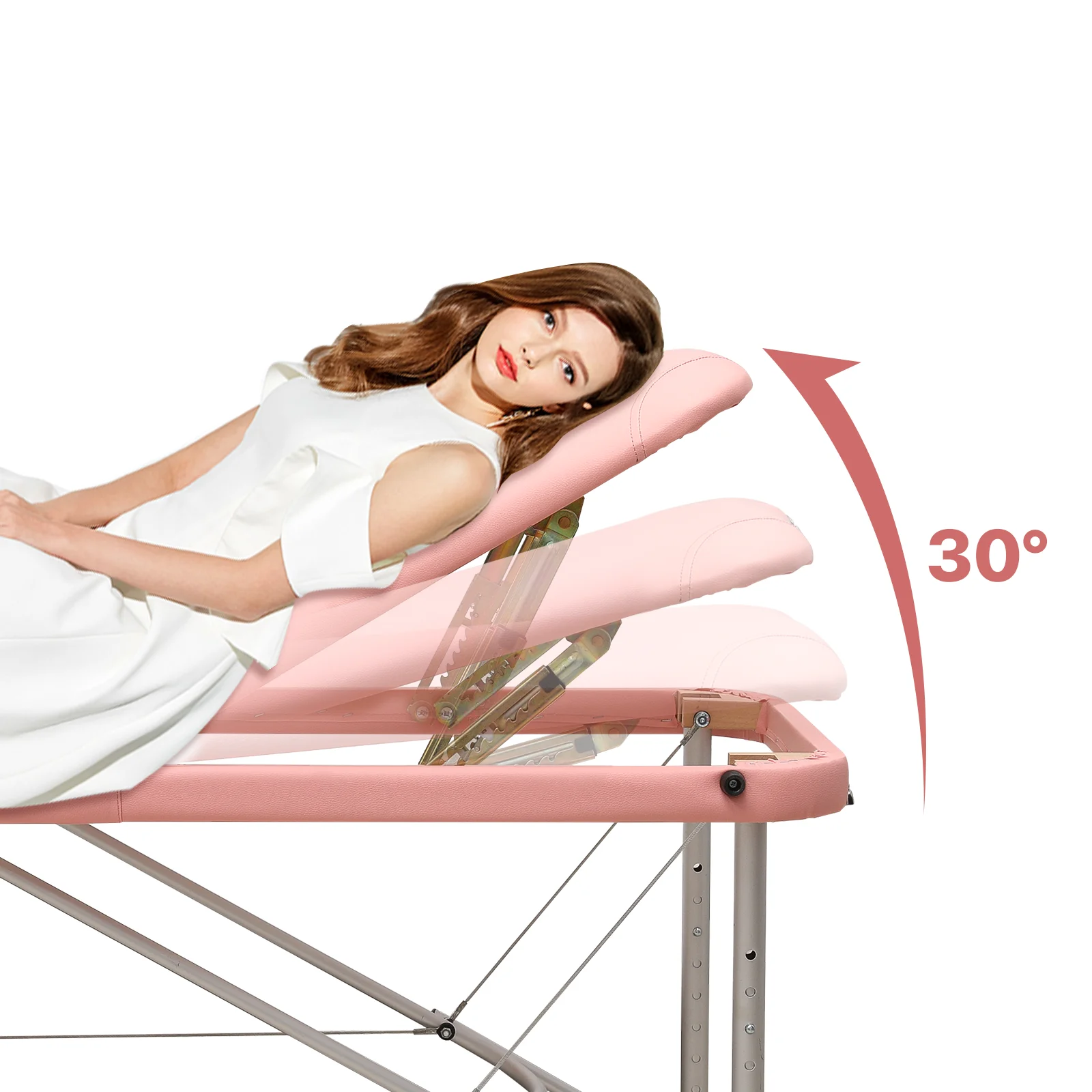 MoNiBloom Foldable Massage Table, Aluminum Alloy Height Adjustable Physiotherapy/Stretching//Tattoo/Salon/Spa/Treatment Bed with Three Fold and Carry Bag, Hold Up to 500Lbs, Pink