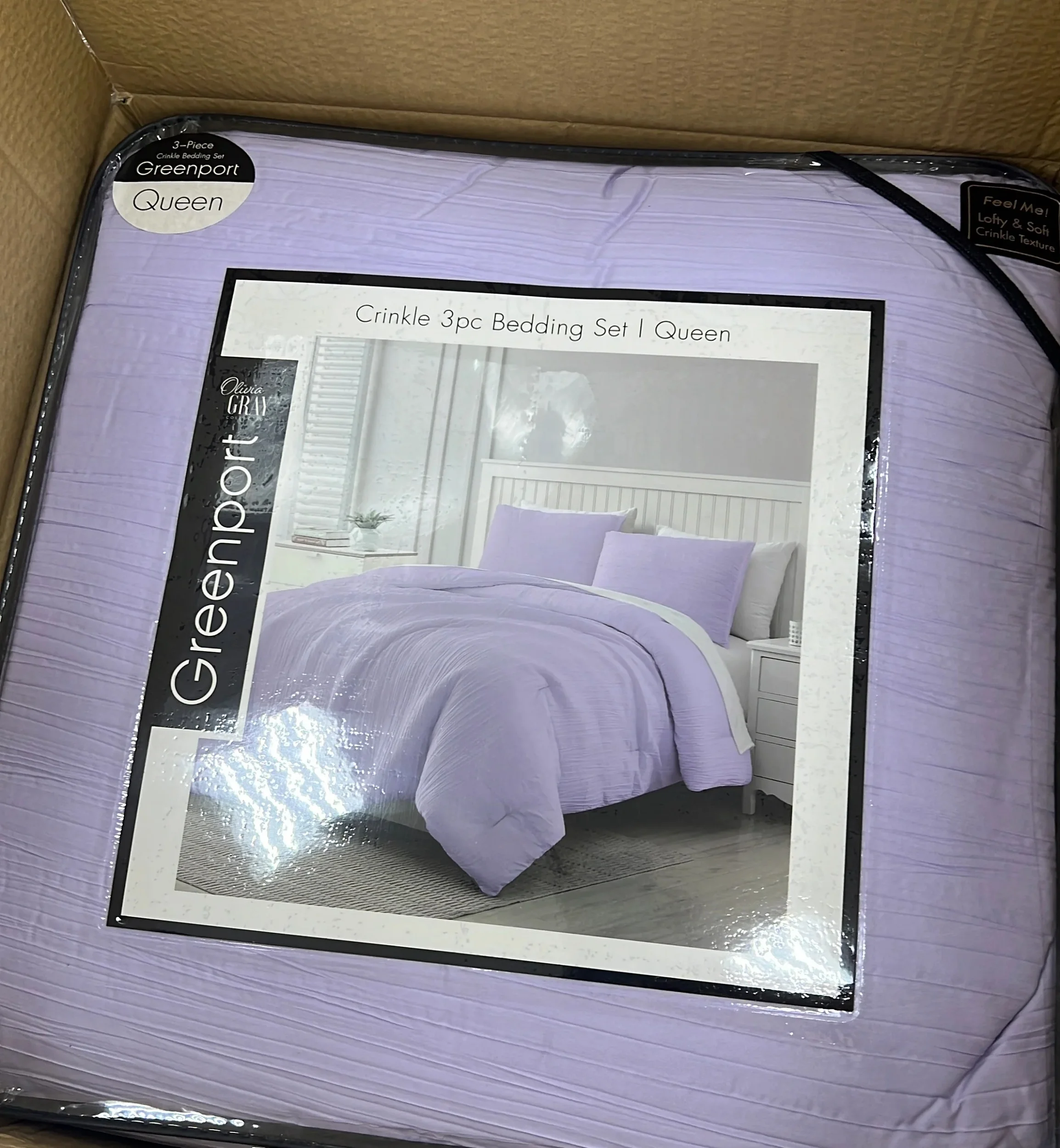 RT Designers Collection CMG10346Q Greenport Crinkle Bed Comforter Set, Lilac - Queen - 3 Piece