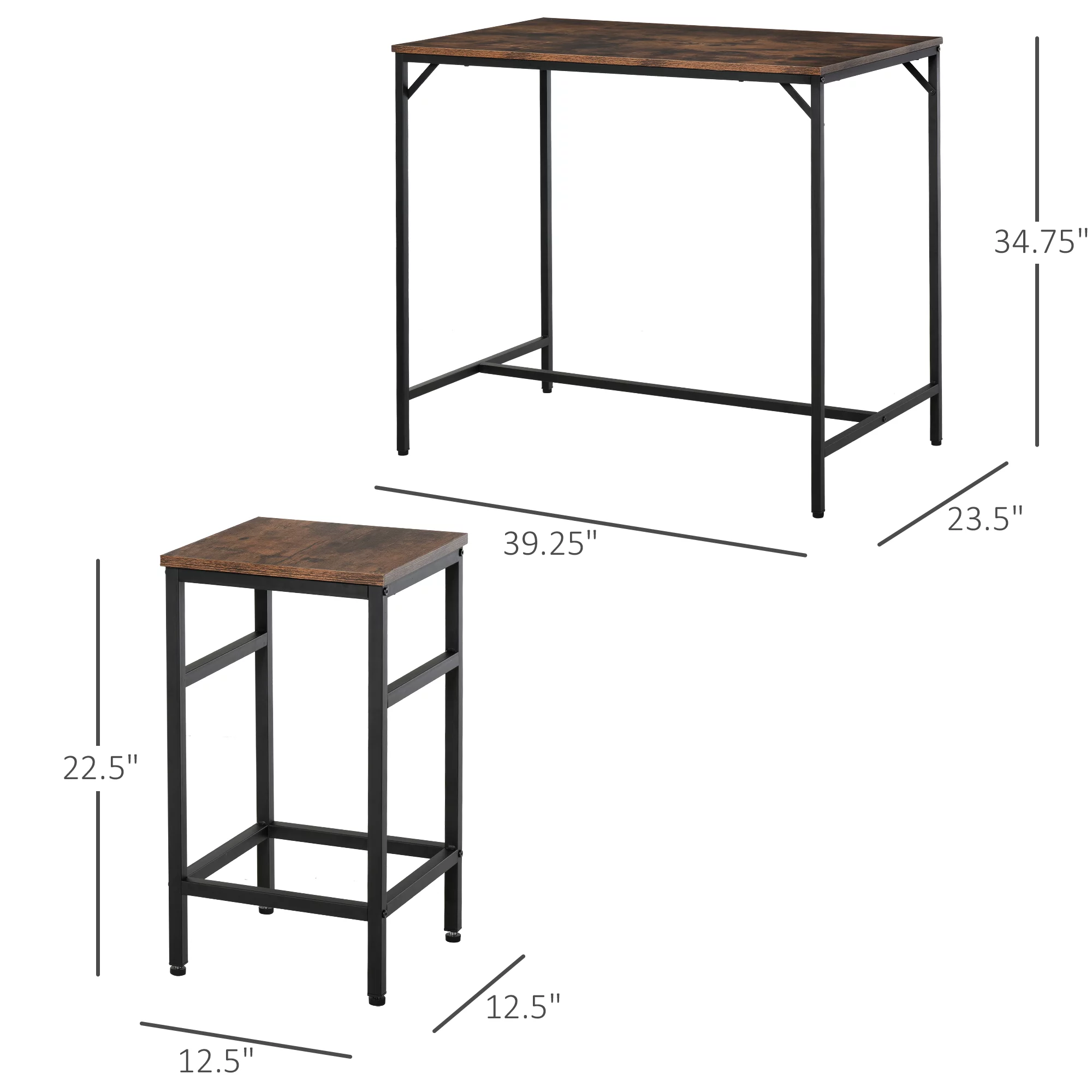 CoSoTower 5-Piece Industrial Dining Table Set, Bar Table & 4 Stools Set, Space Saving for Pub & Kitchen, Black/Brown