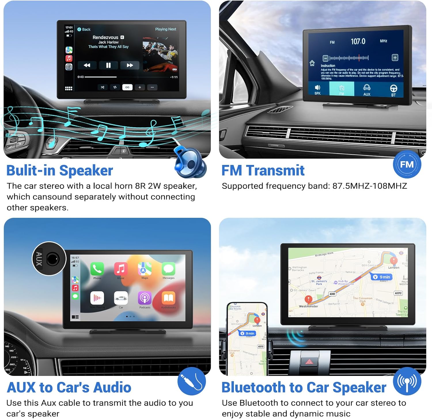 HAUXIY Wireless Carplay Touchscreen with 2.5K Dash Cam, 9