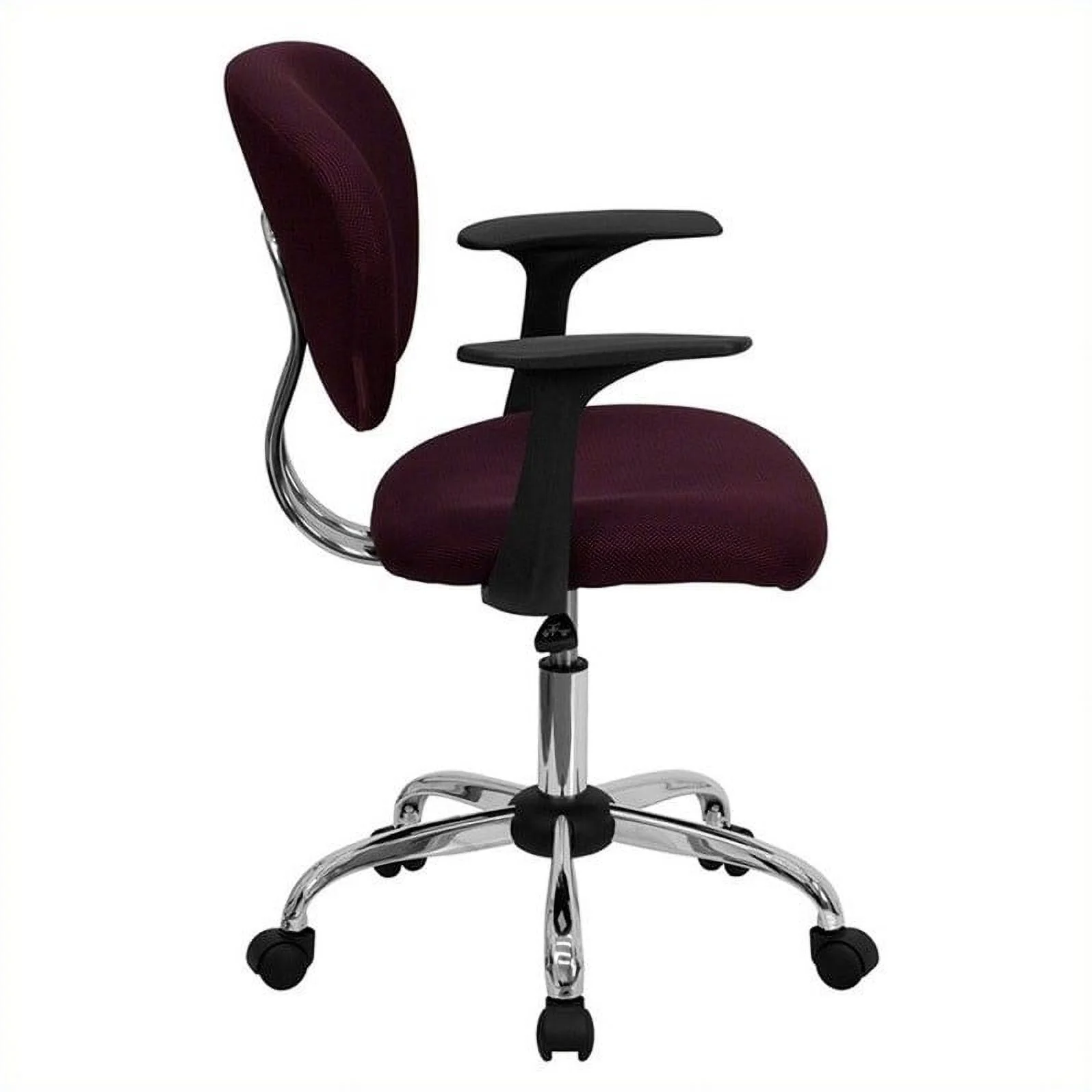 Pemberly Row Mid-Back Mesh Office Swivel Chair with Arms in Burgundy