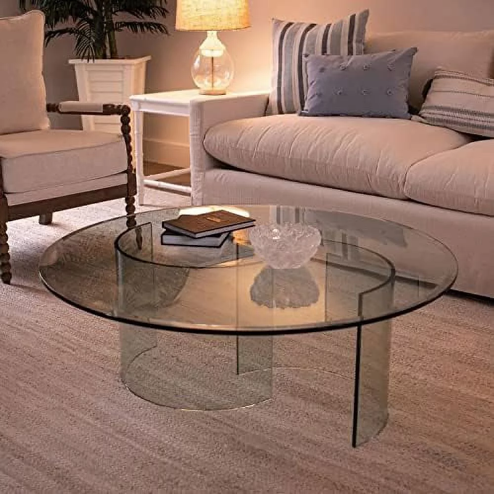 TJCGDTY 14" Round Tempered Glass Table Top 1/2" Thick 1" Beveled Edge