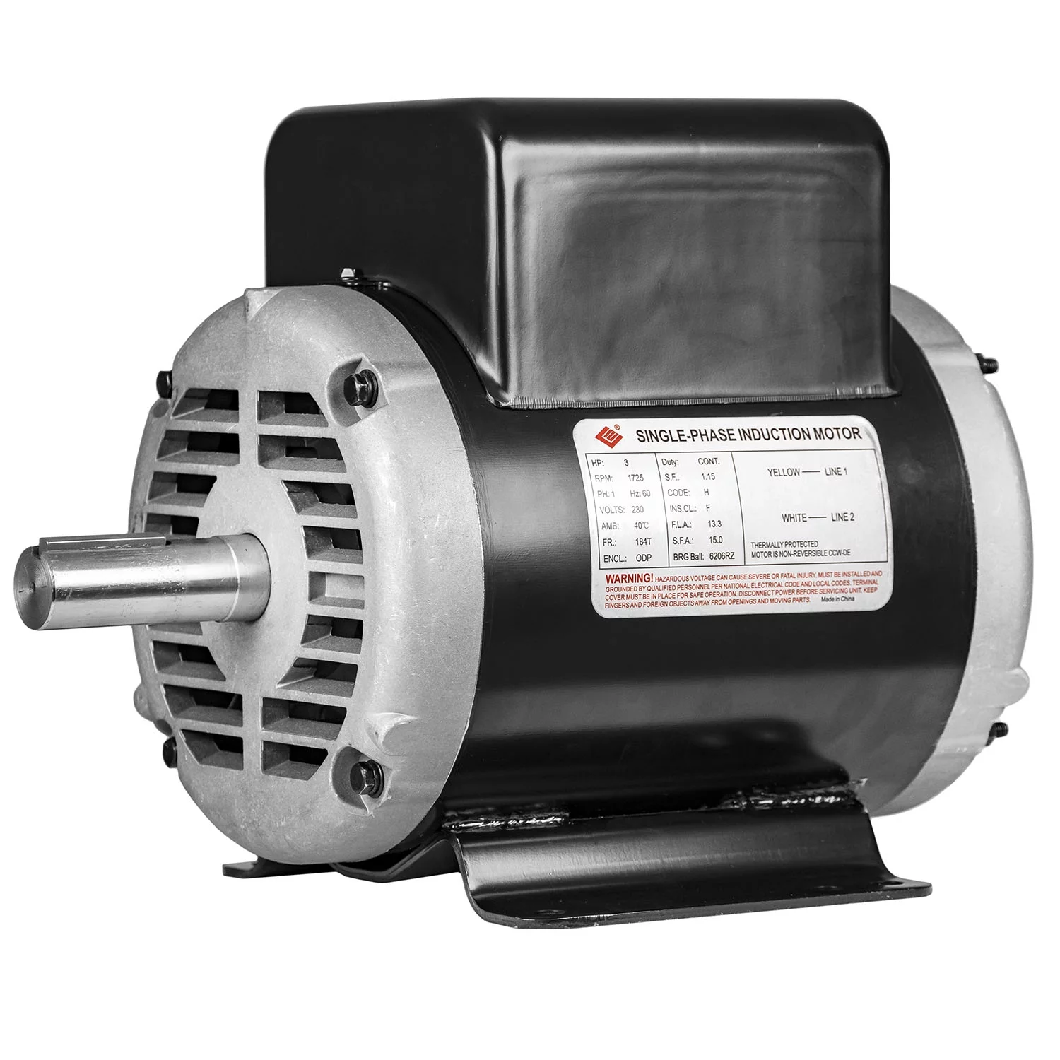 ﻿3 HP Electric Motor Single Phase 1725 RPM 230 Volts 1-1/8