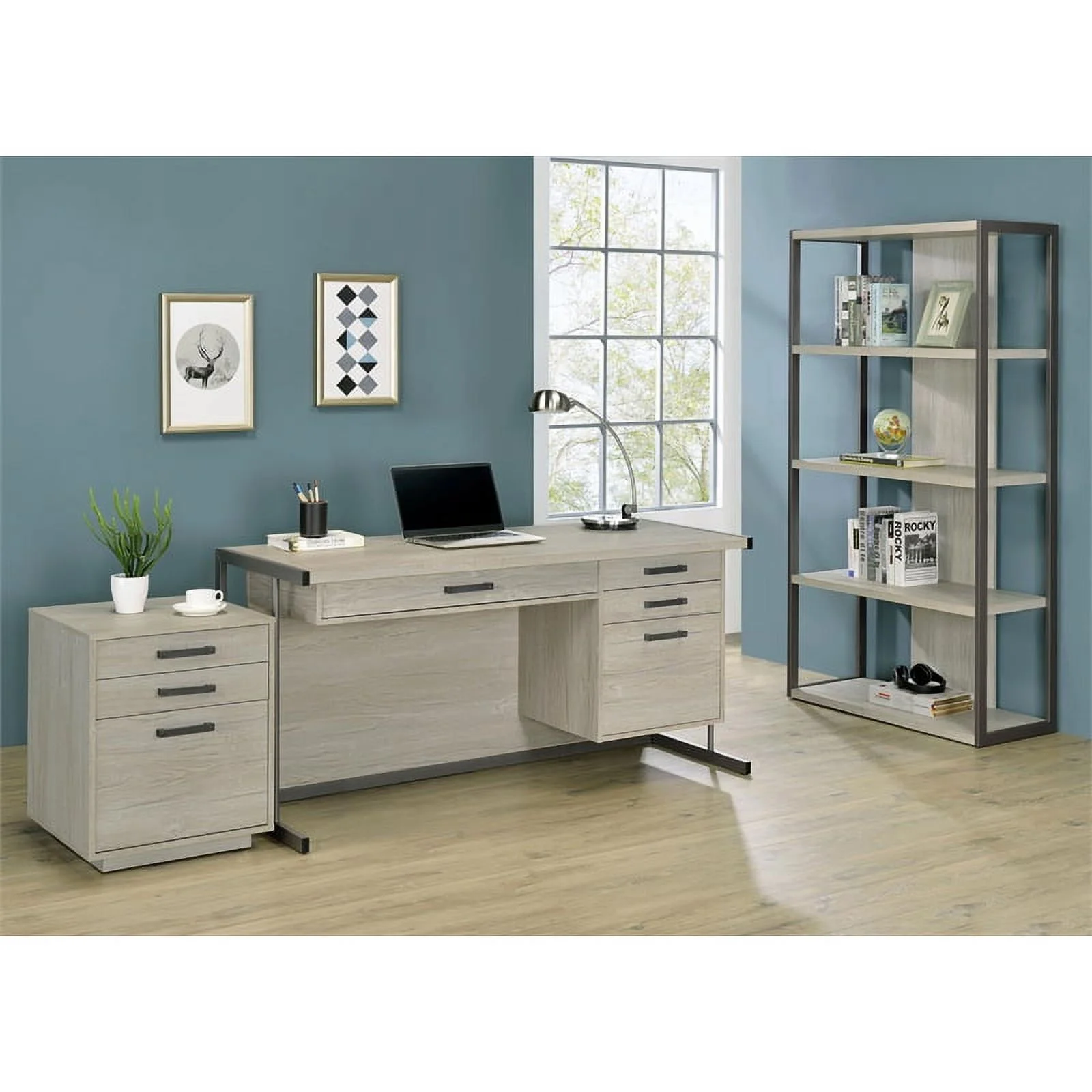 Pemberly Row 3-drawer Modern Wood Square File Cabinet in Whitewashed Gray