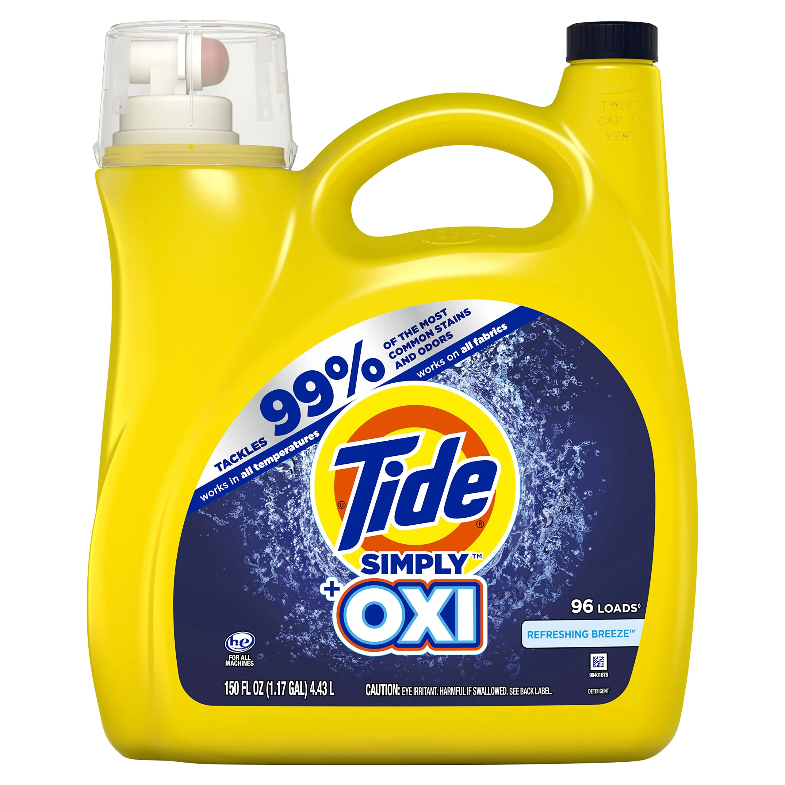 Tide Simply + Oxi Liquid Laundry Detergent, 96 Loads