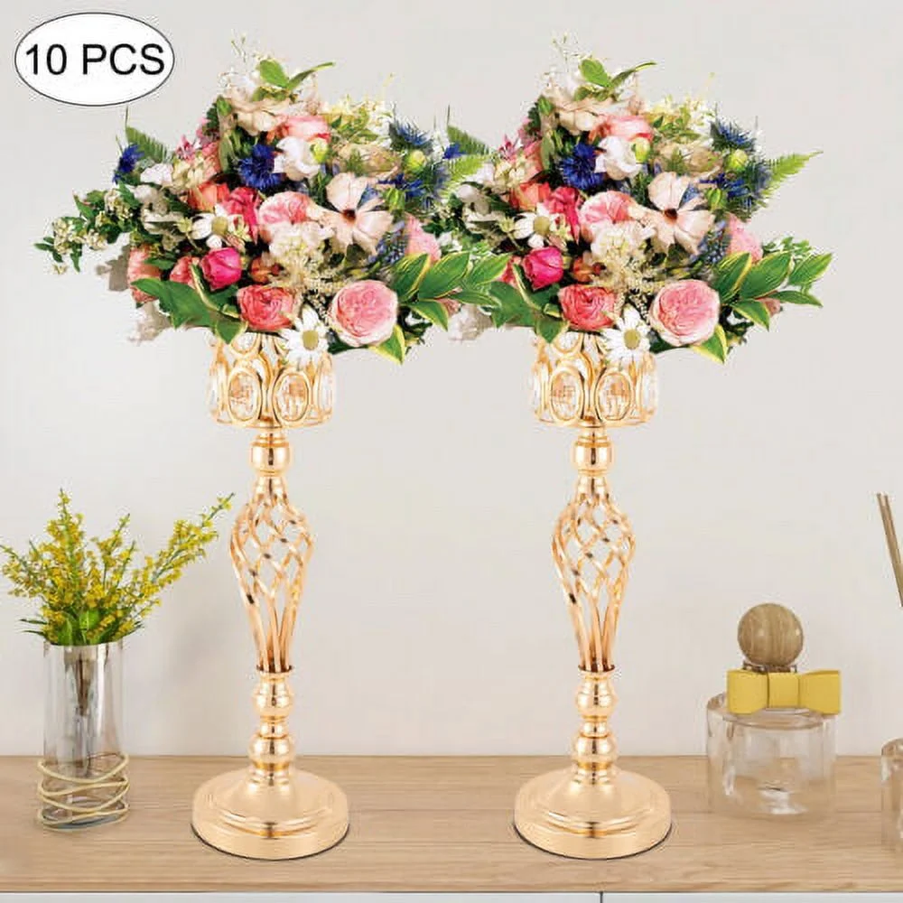 Set of 10 Wedding Centerpieces Gold Vases Wedding Flower Vases w/ Crystal Bead
